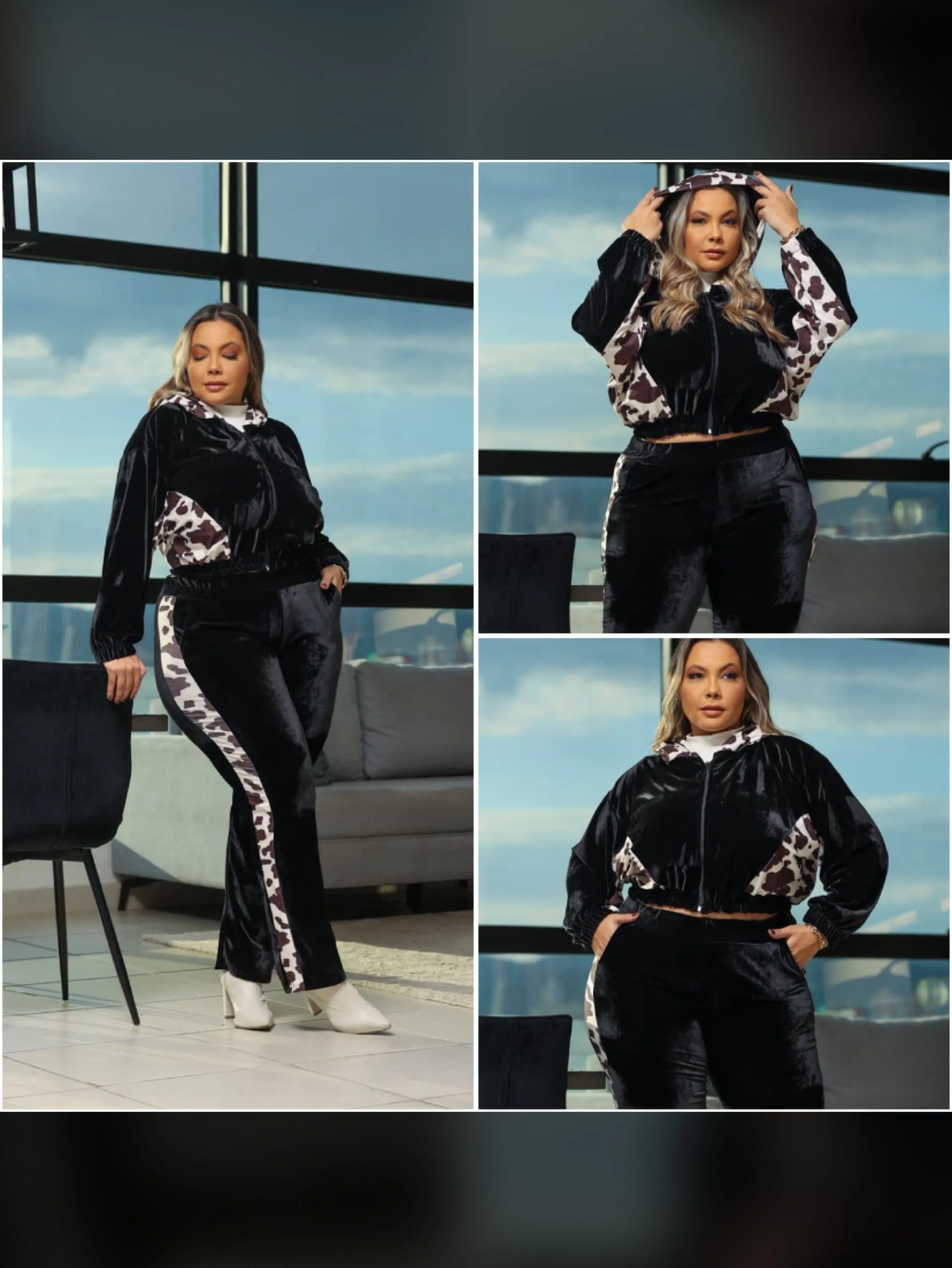 Conjunto animal print aveludado Plus size