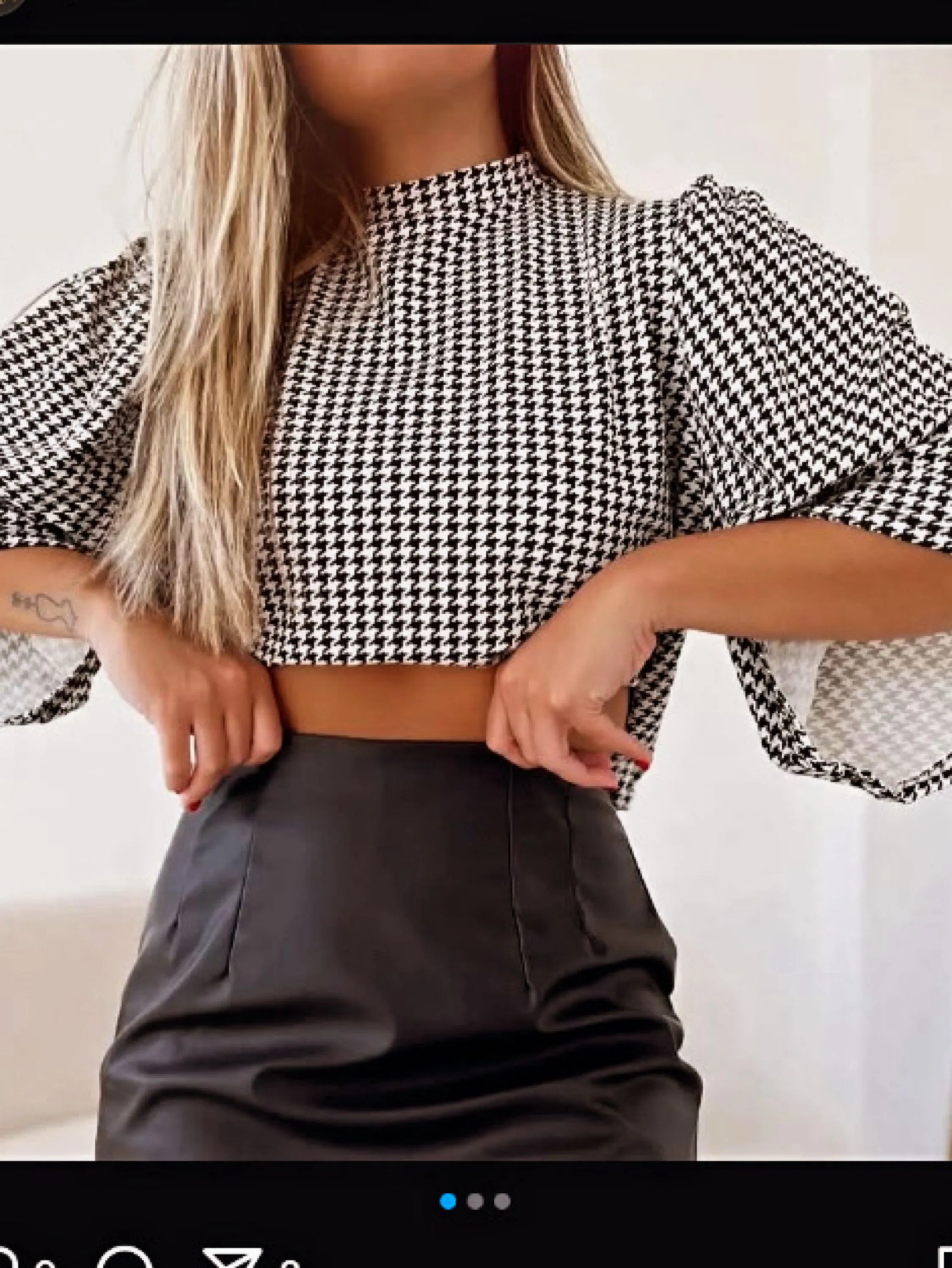 Blusa manga flare xadrez tecido visco lycra veste até 42