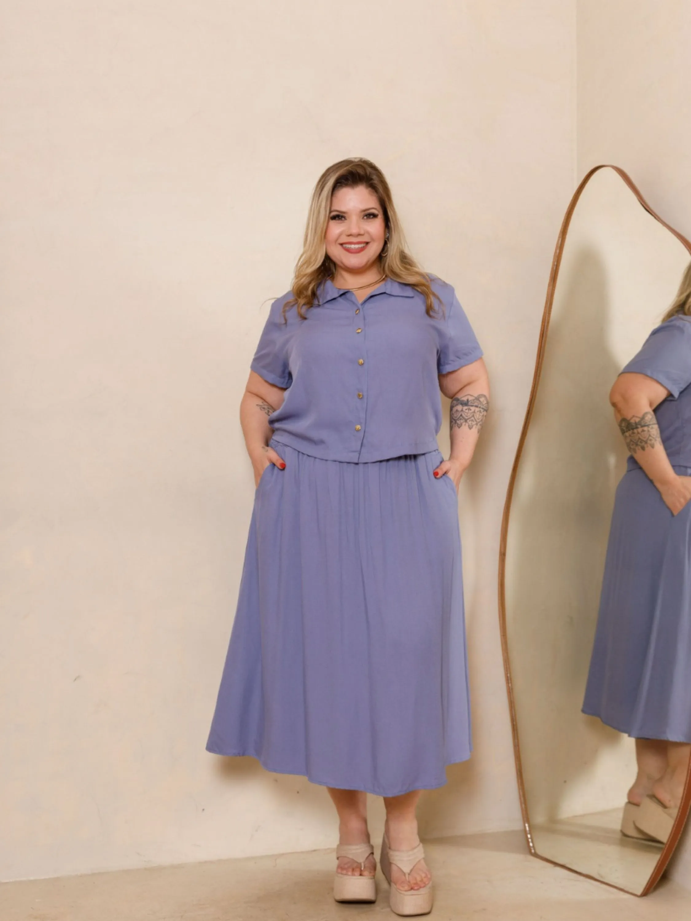 Conjunto Ayla ,saia longuete e crooped camisa