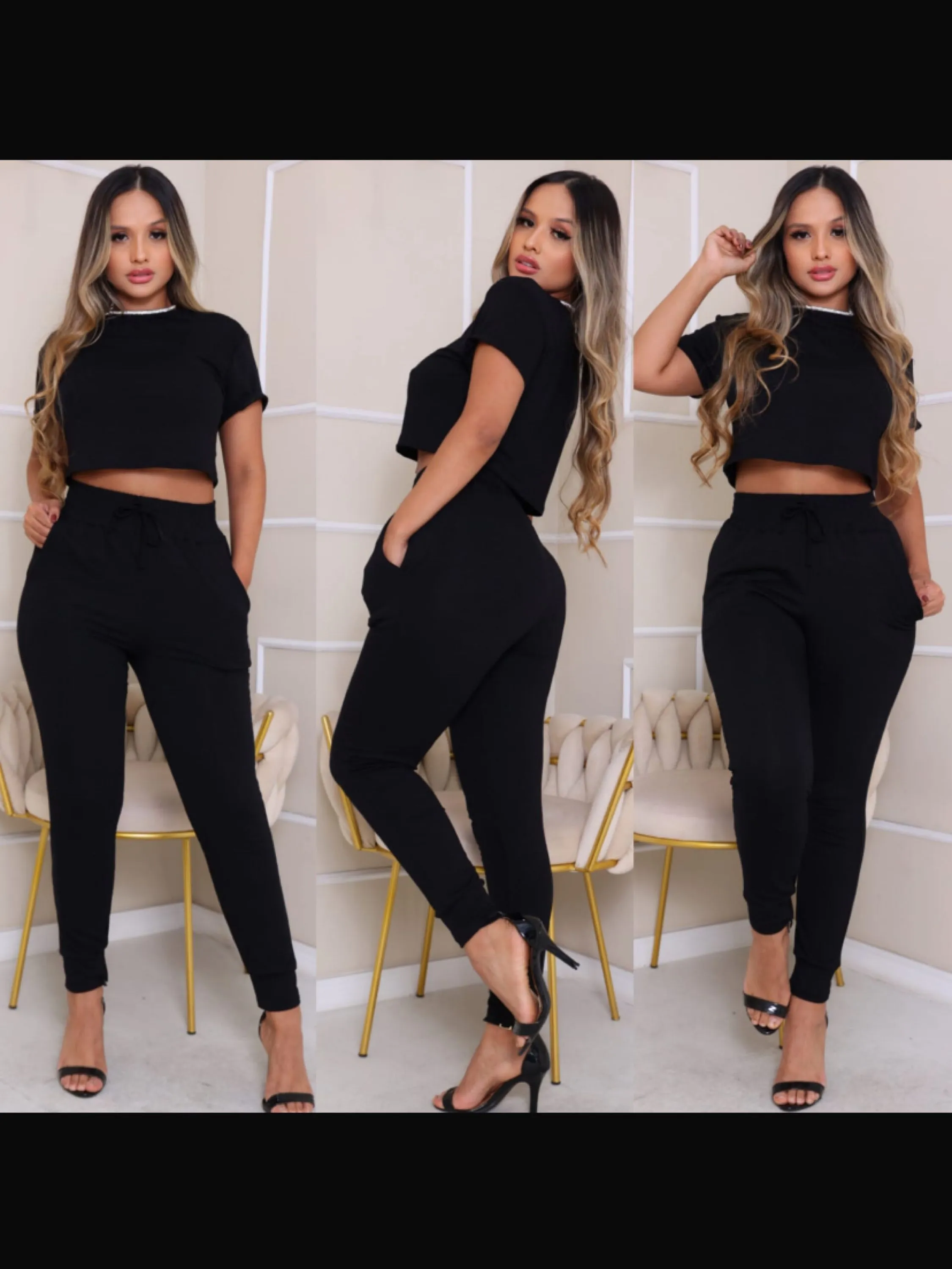 Conjunto calça jogger e crooped tecido Moletinho
