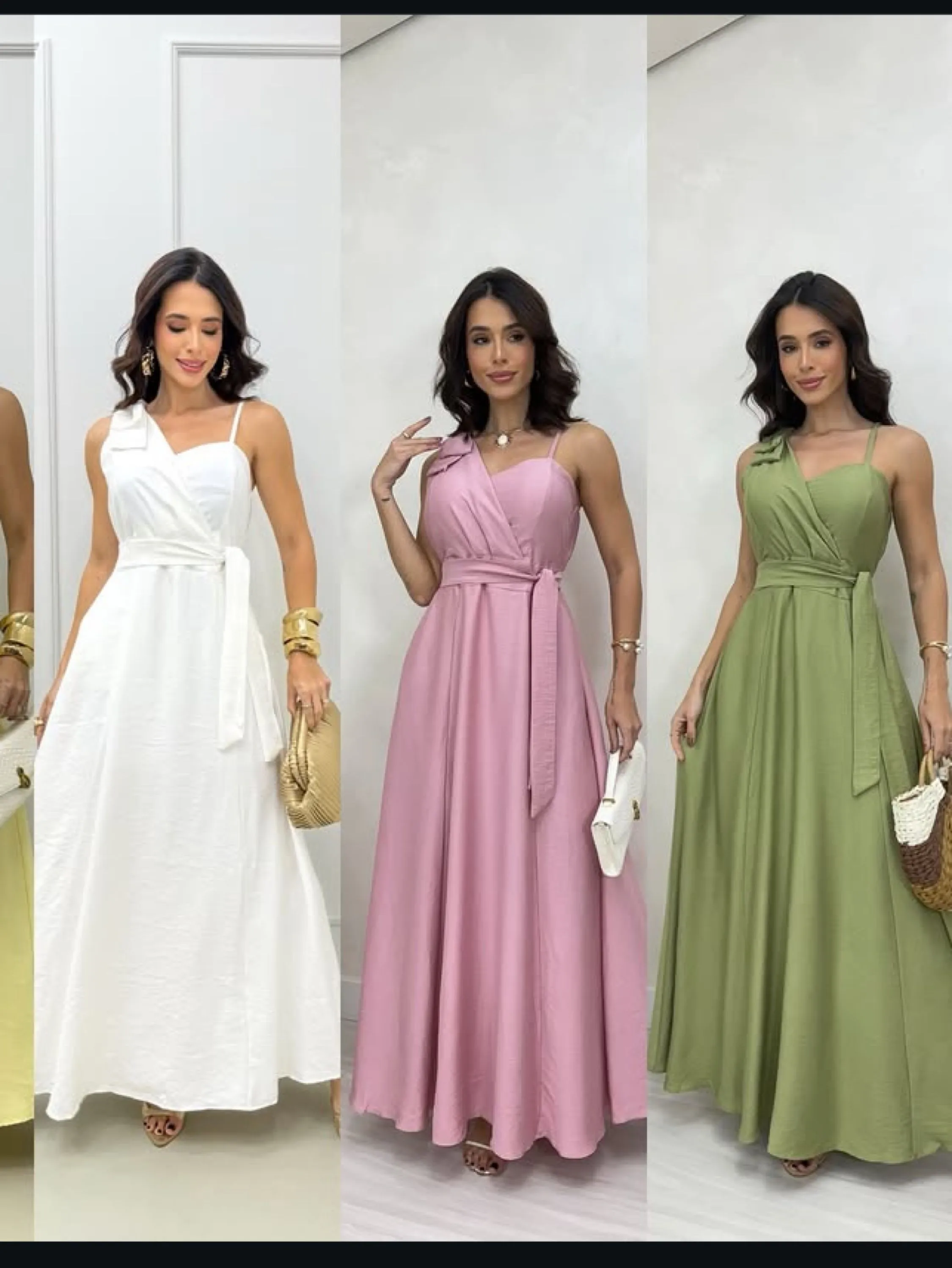Vestido longo com Borjo detalhe laço na alça