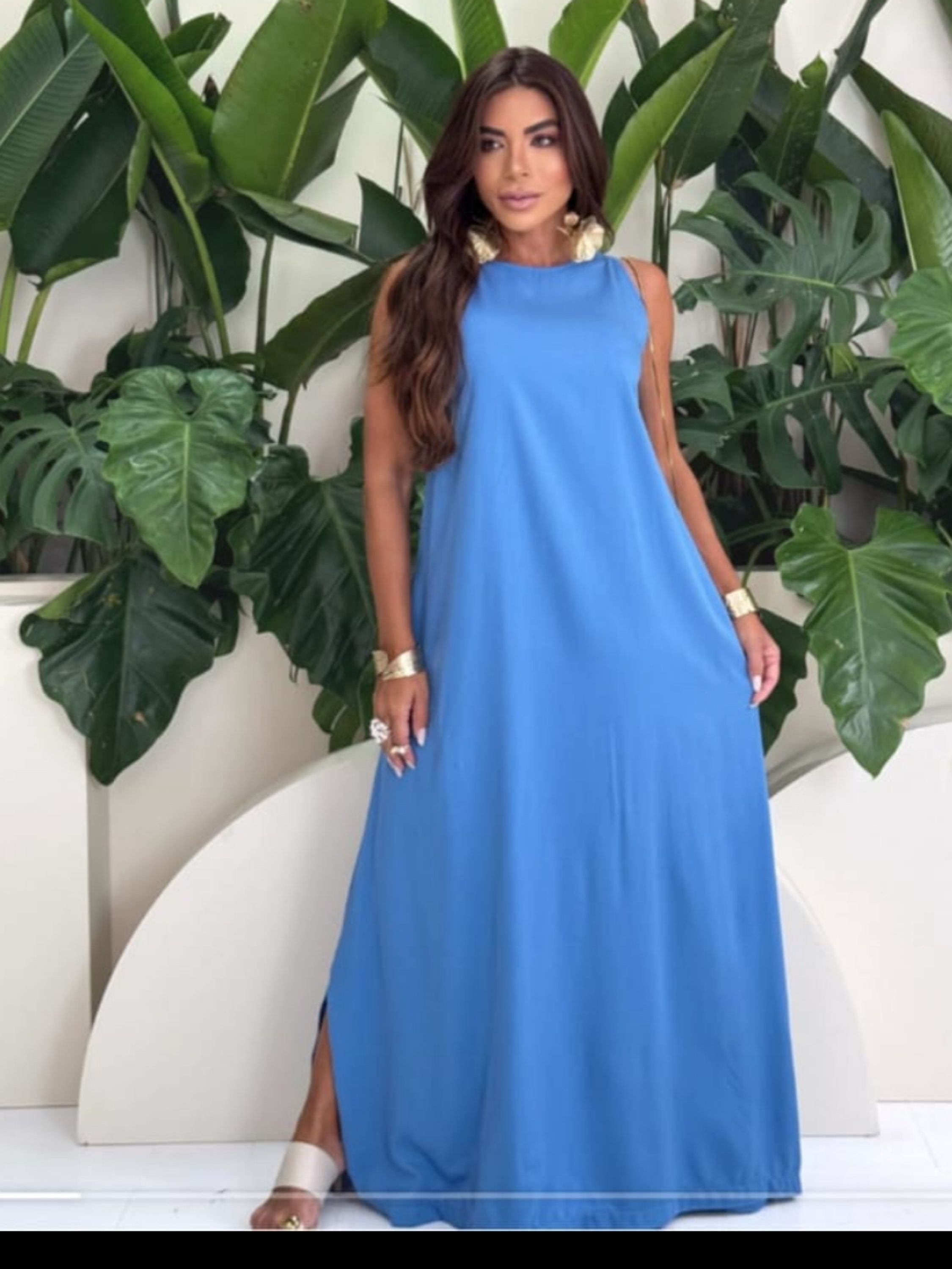 Vestido longo regata tecido sarja