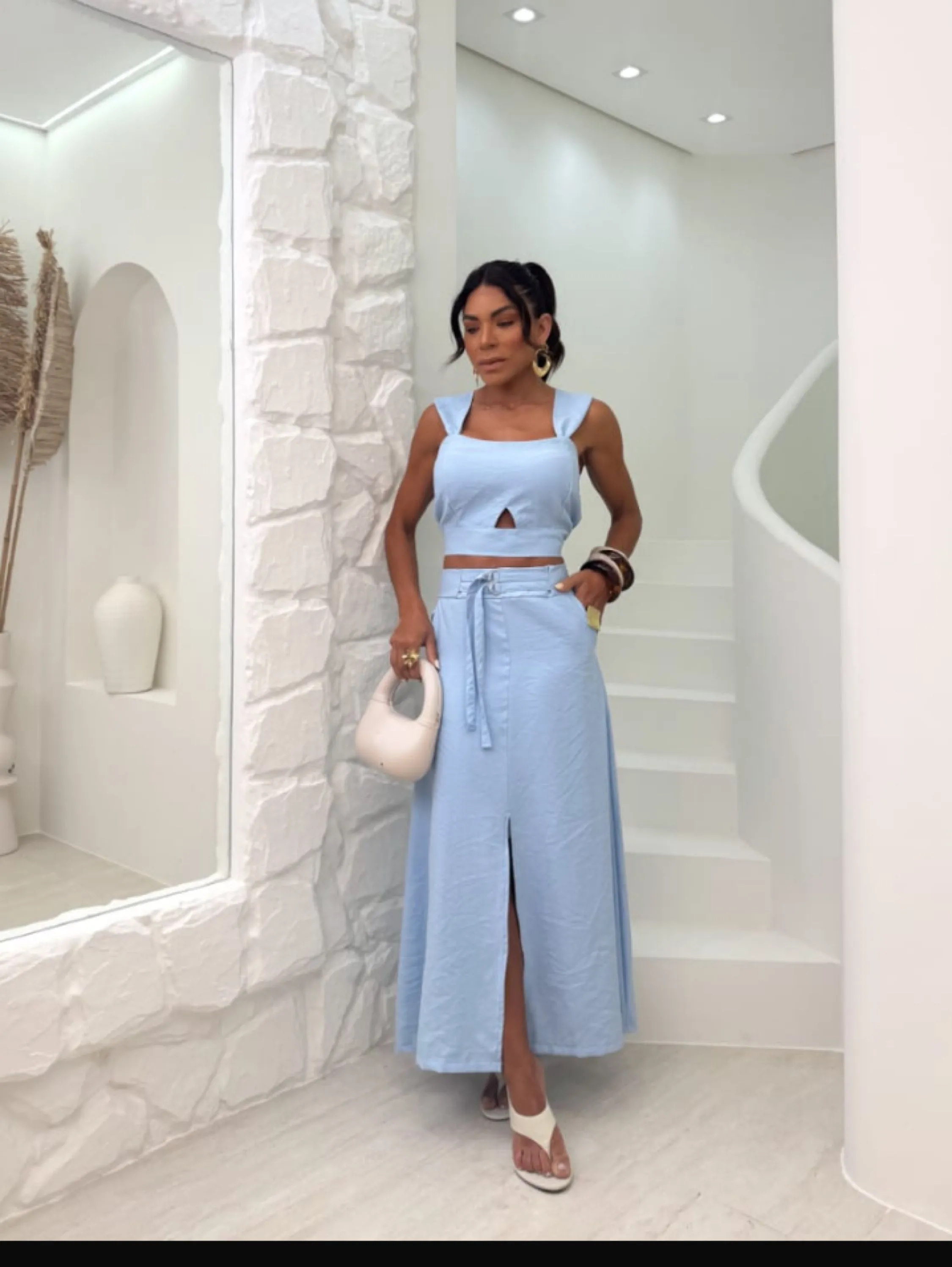 Conjunto taynha saia longuete e crooped