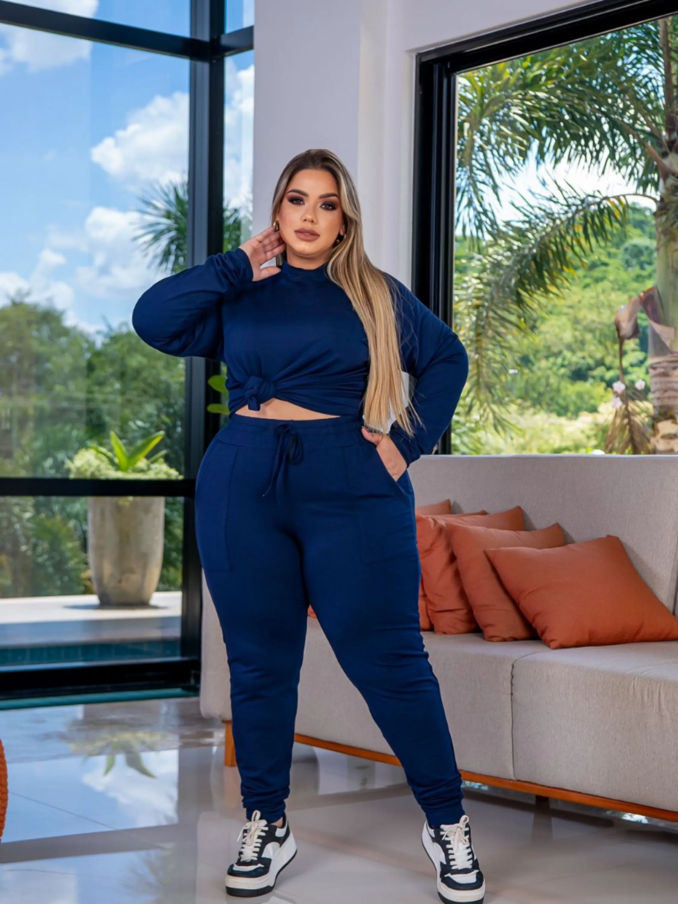 Conjunto manga longa e calça PLUS SIZE tecido Moletinho