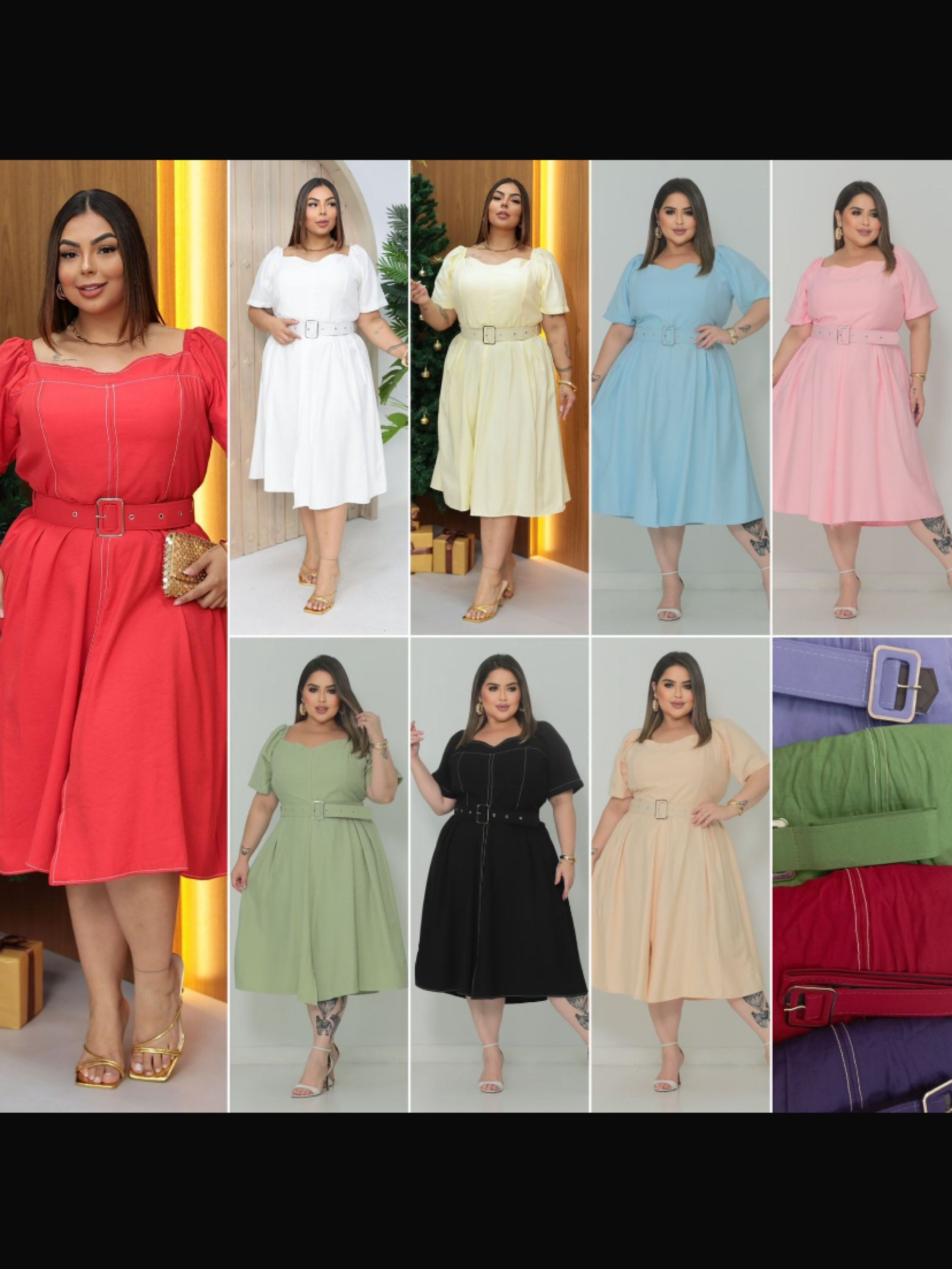 Vestido mídi ,elastex nas costas acompanha cinto