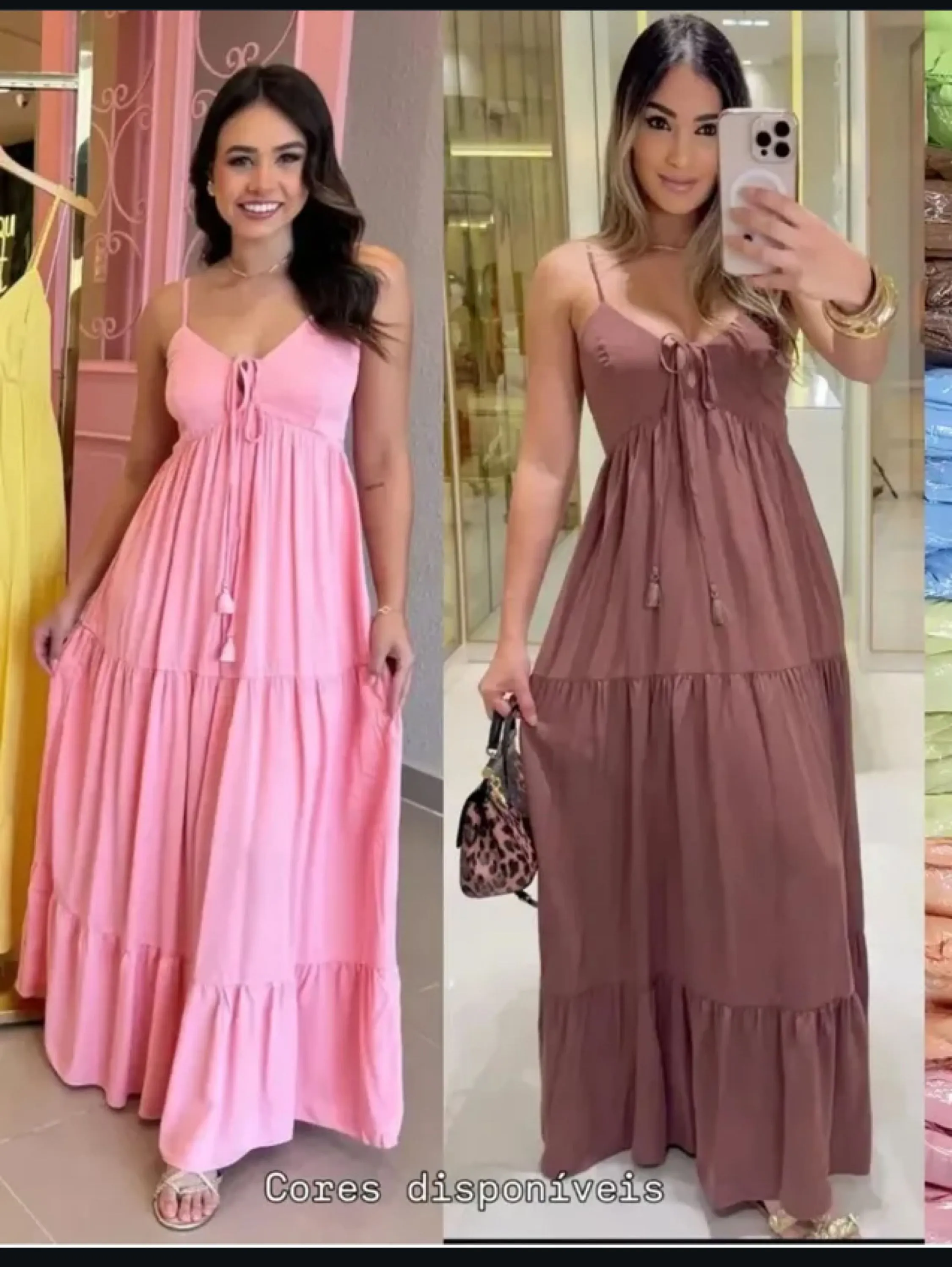 Vestido longo de alcinha regulável no busto