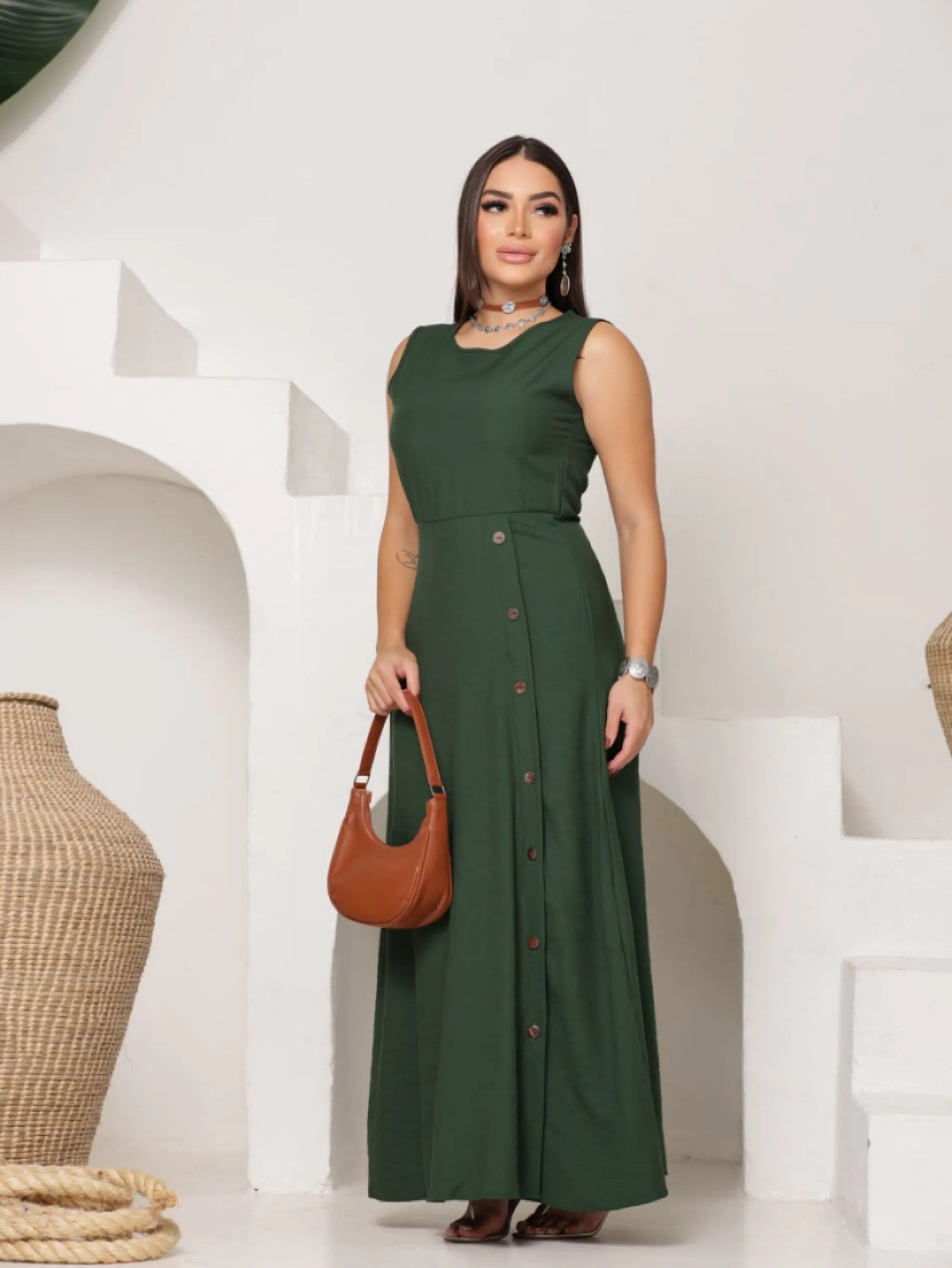 Vestido longo regata tecido sensorial