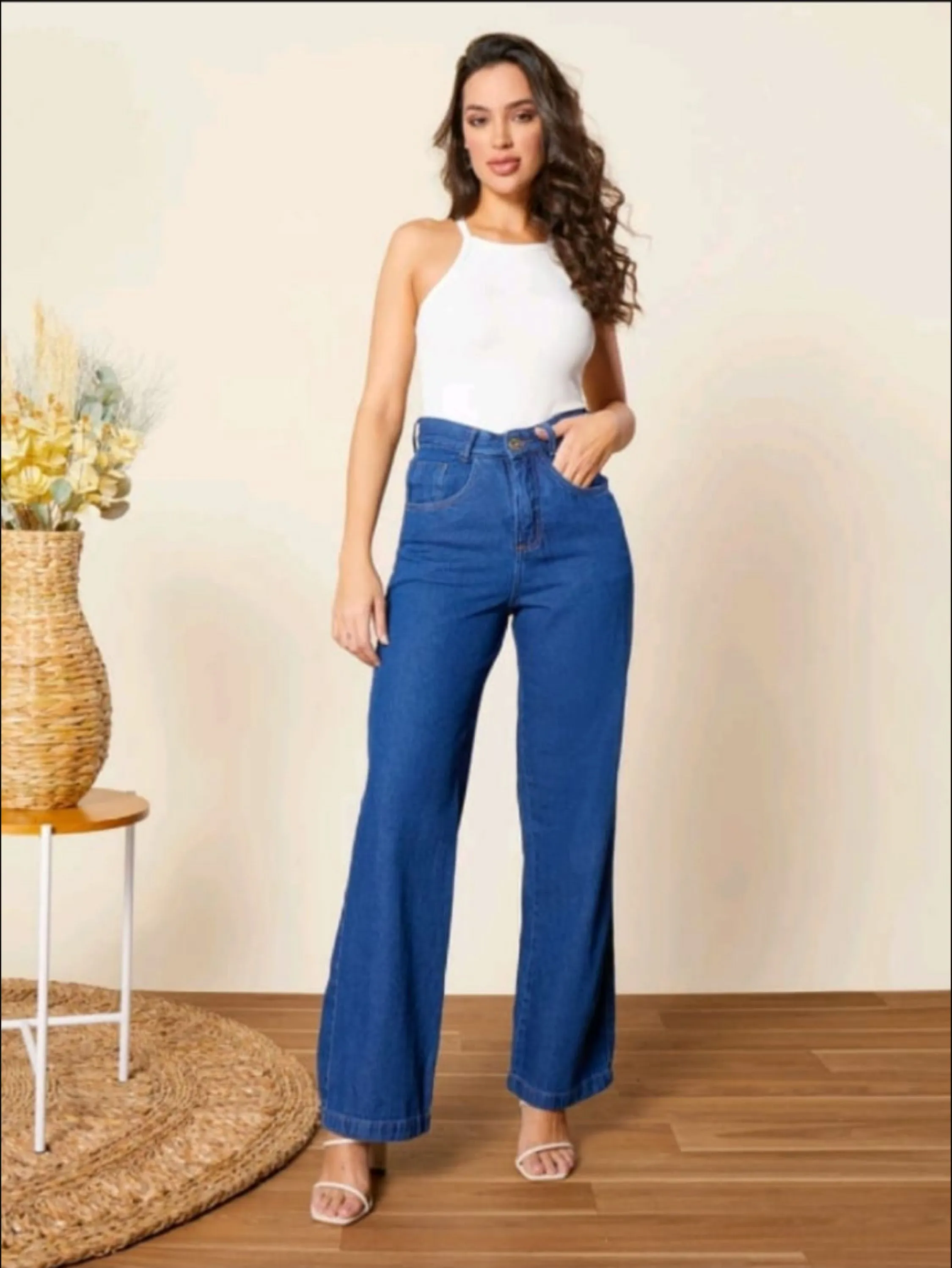 Calça jeans wid leg cintura média (China )