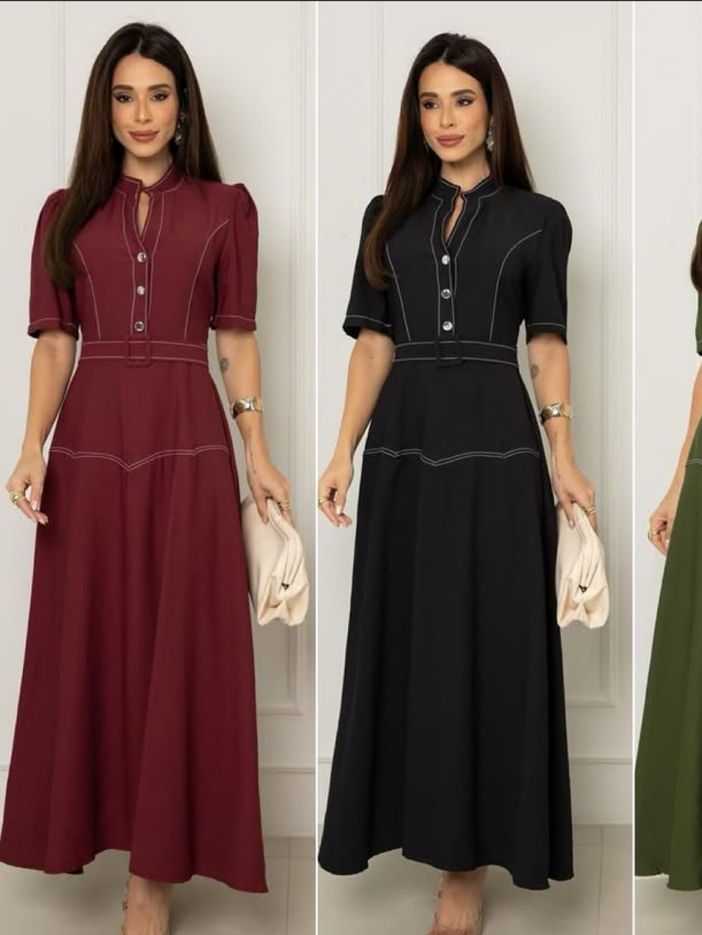 Vestido longo com mangas - Nosso Jeito | ZAX Vestido longo com mangas - Nosso Jeito | ZAX