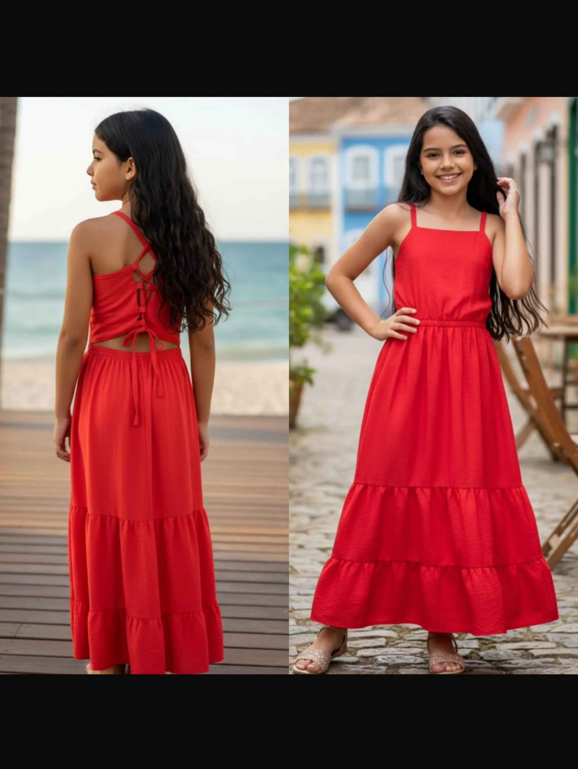 Vestido longo 2 marias de alça amarração juvenil