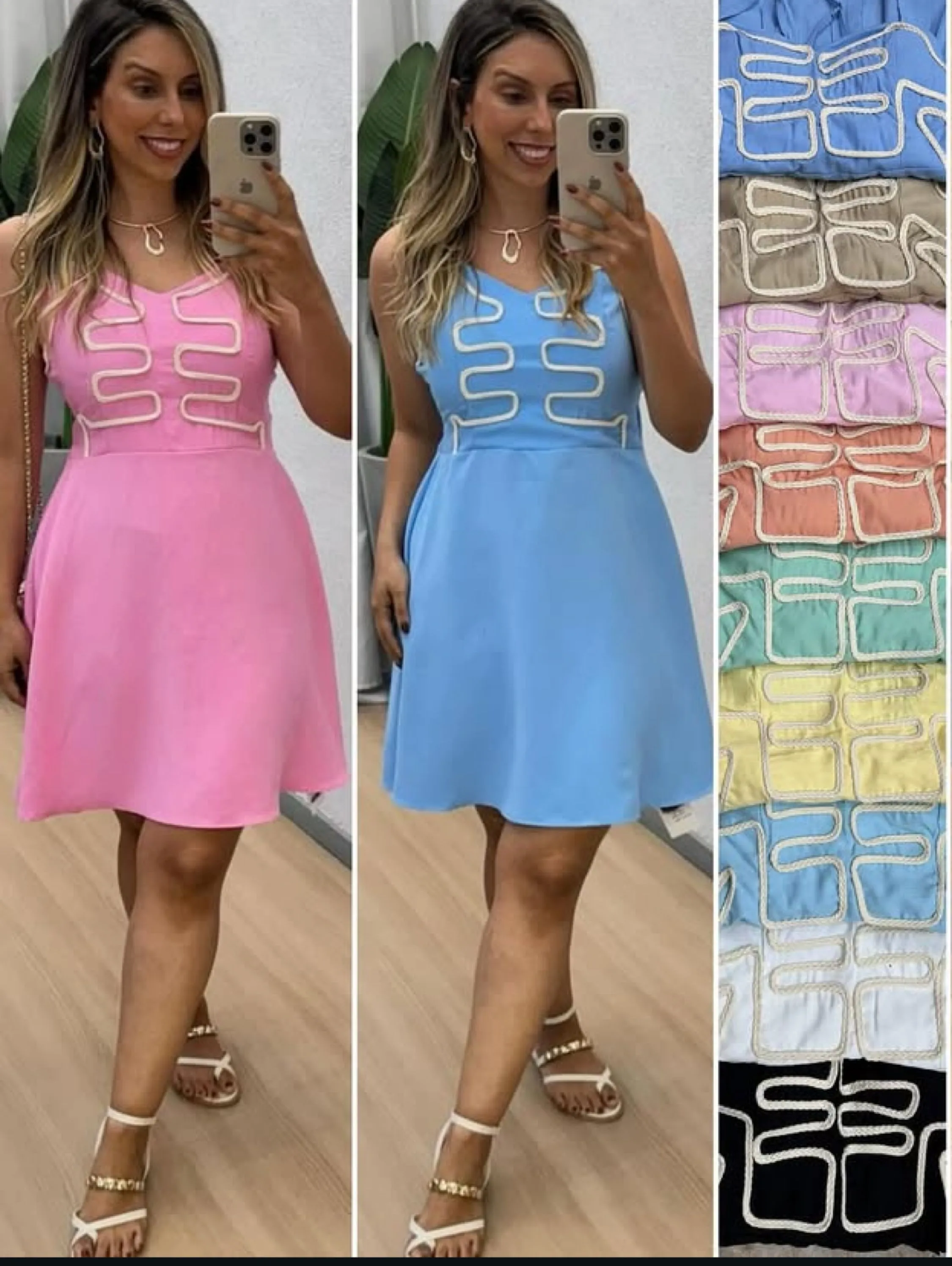 Vestido curto alça regulável detalhe no busto