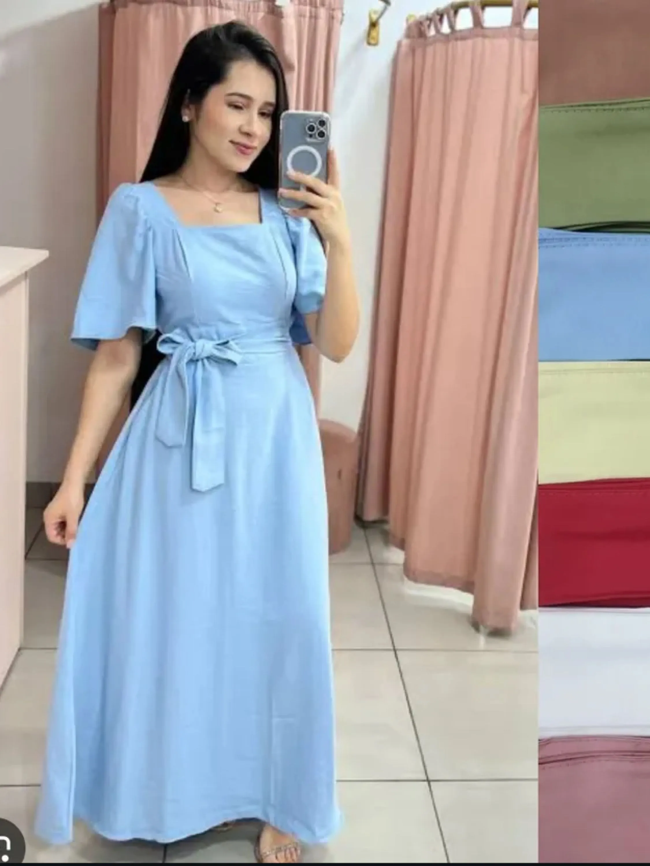 Vestido longo de manga tecido marrante