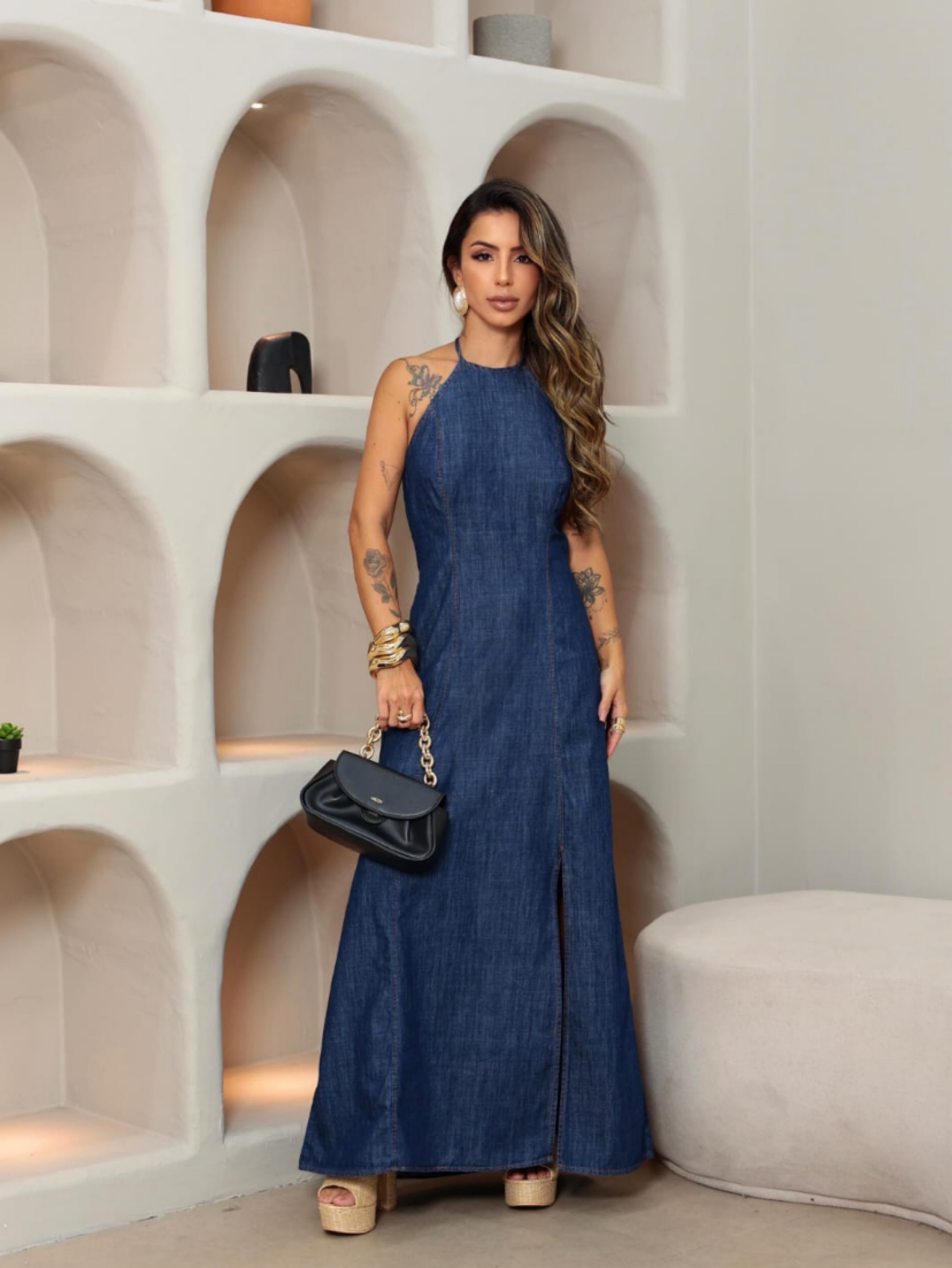 Vestido longo frente única
