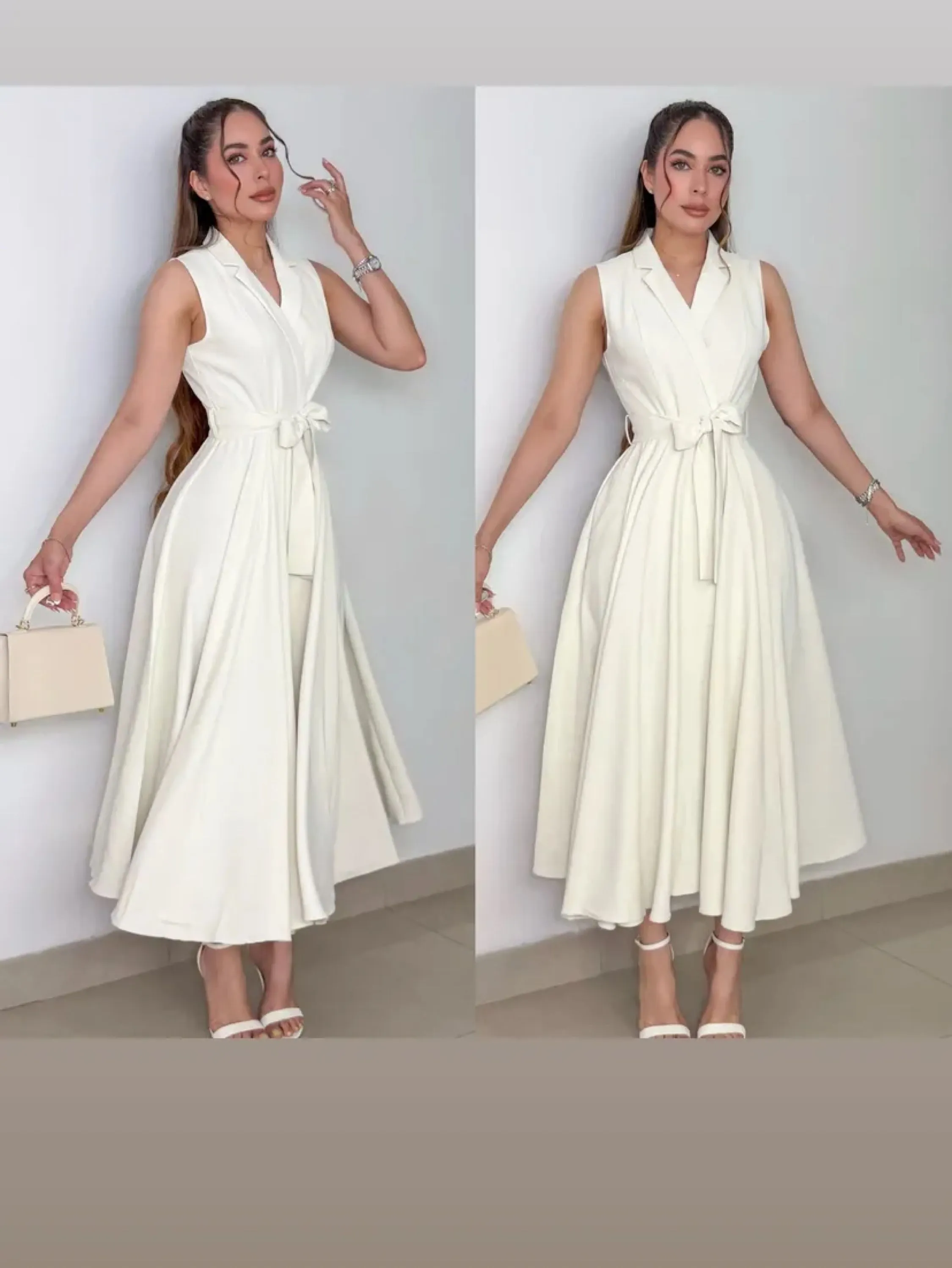 Vestido mídi rodado ,fenda frontal e cinto amarração