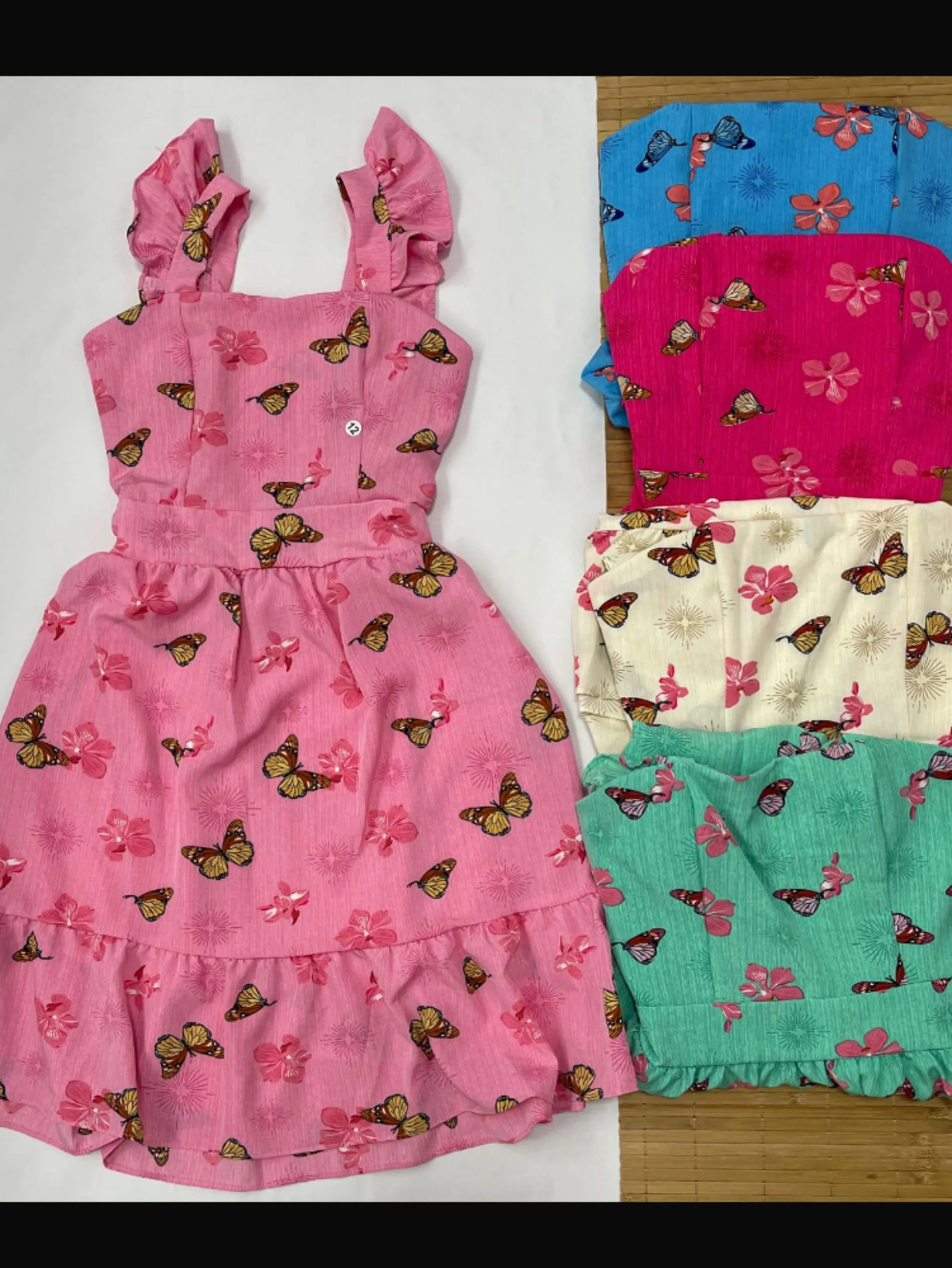 Vestido babado borboleta com forro juvenil