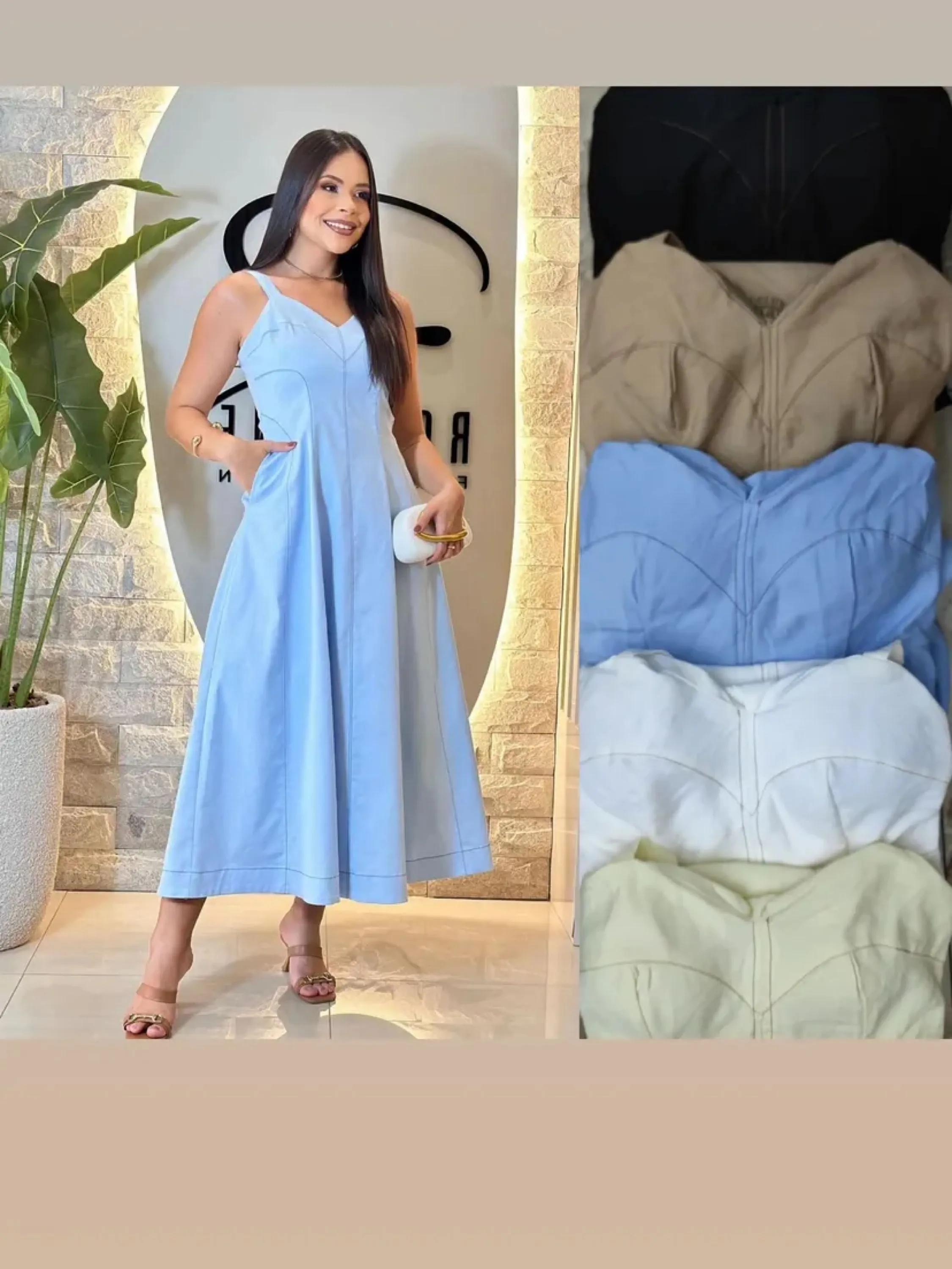 Vestido longo com Borjo ,elastex e zíper nas costas