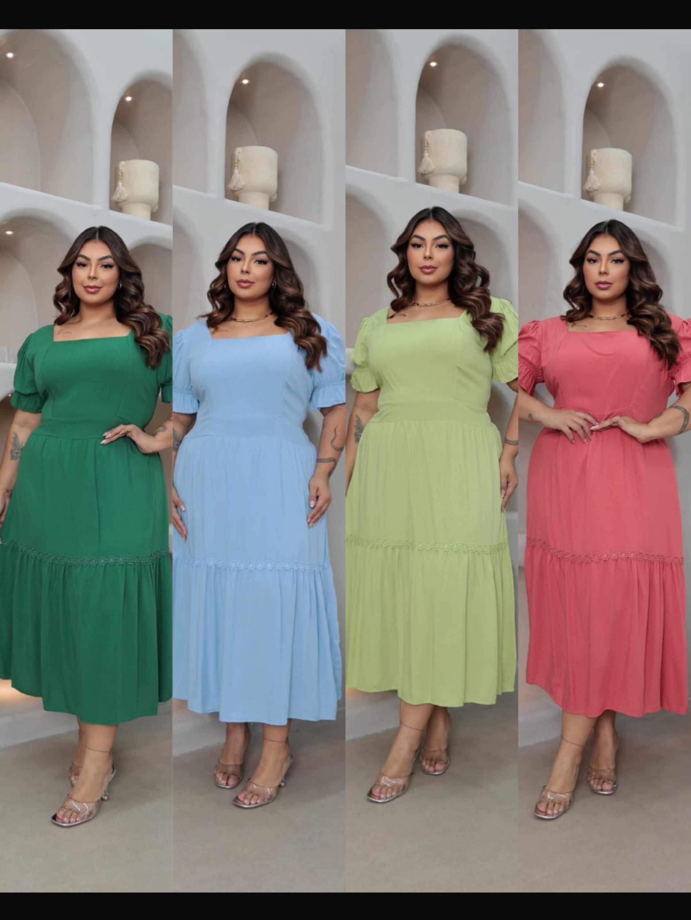 Vestido longo Maria rendado liso Plus size