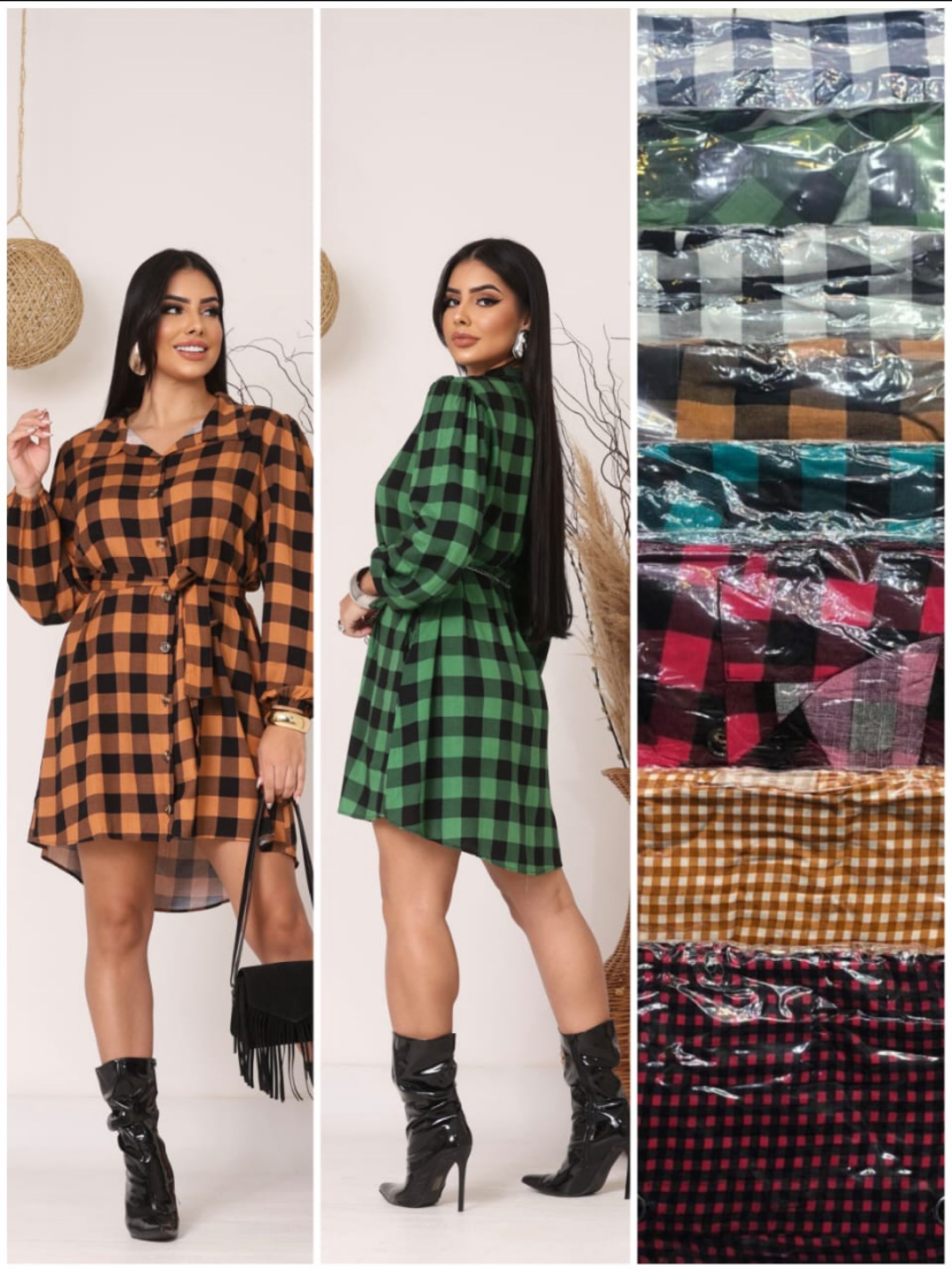 Chamise xadrez slim manga longa