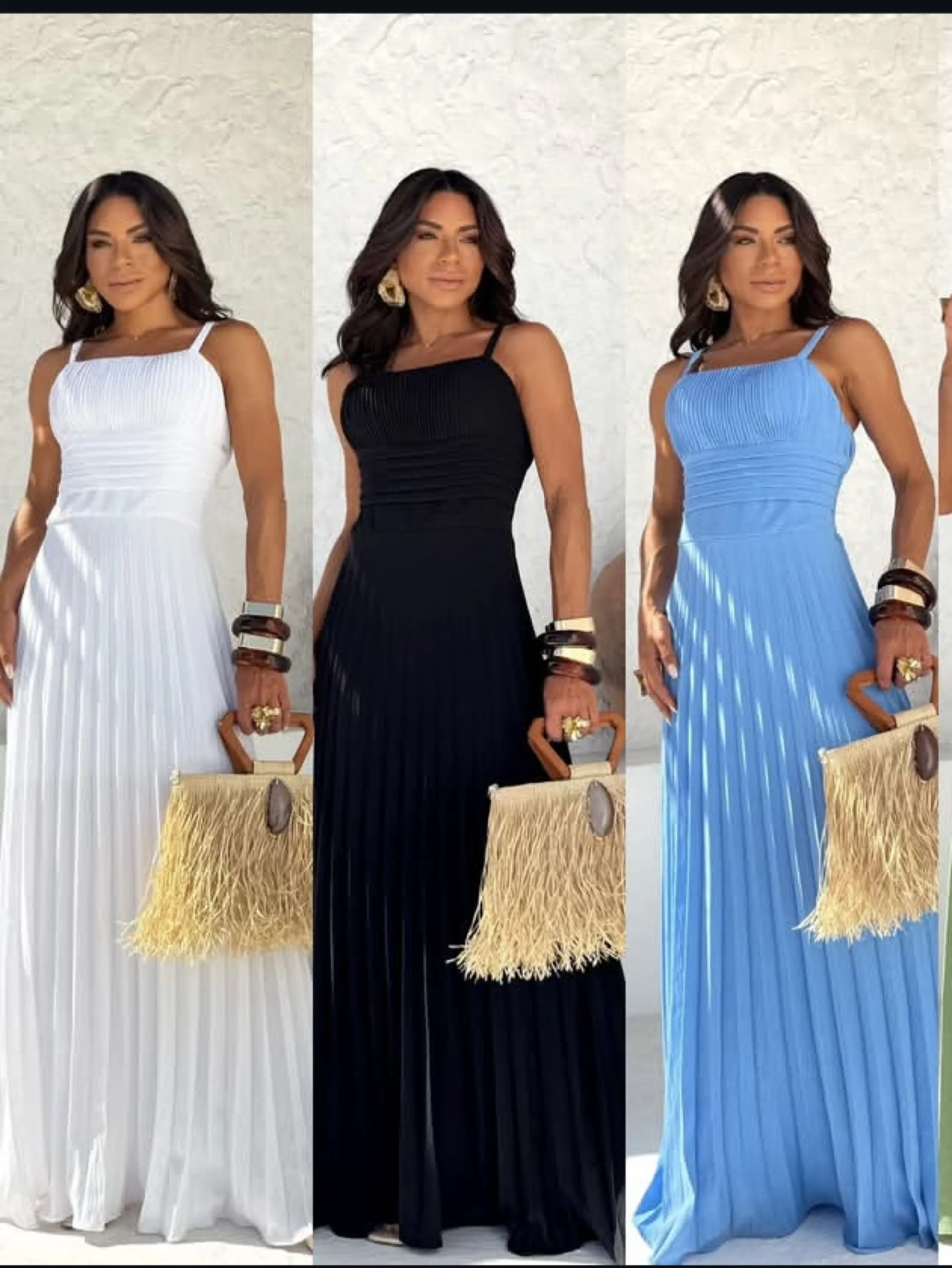 Vestido longo plissada  ,alça com regulador veste até 40