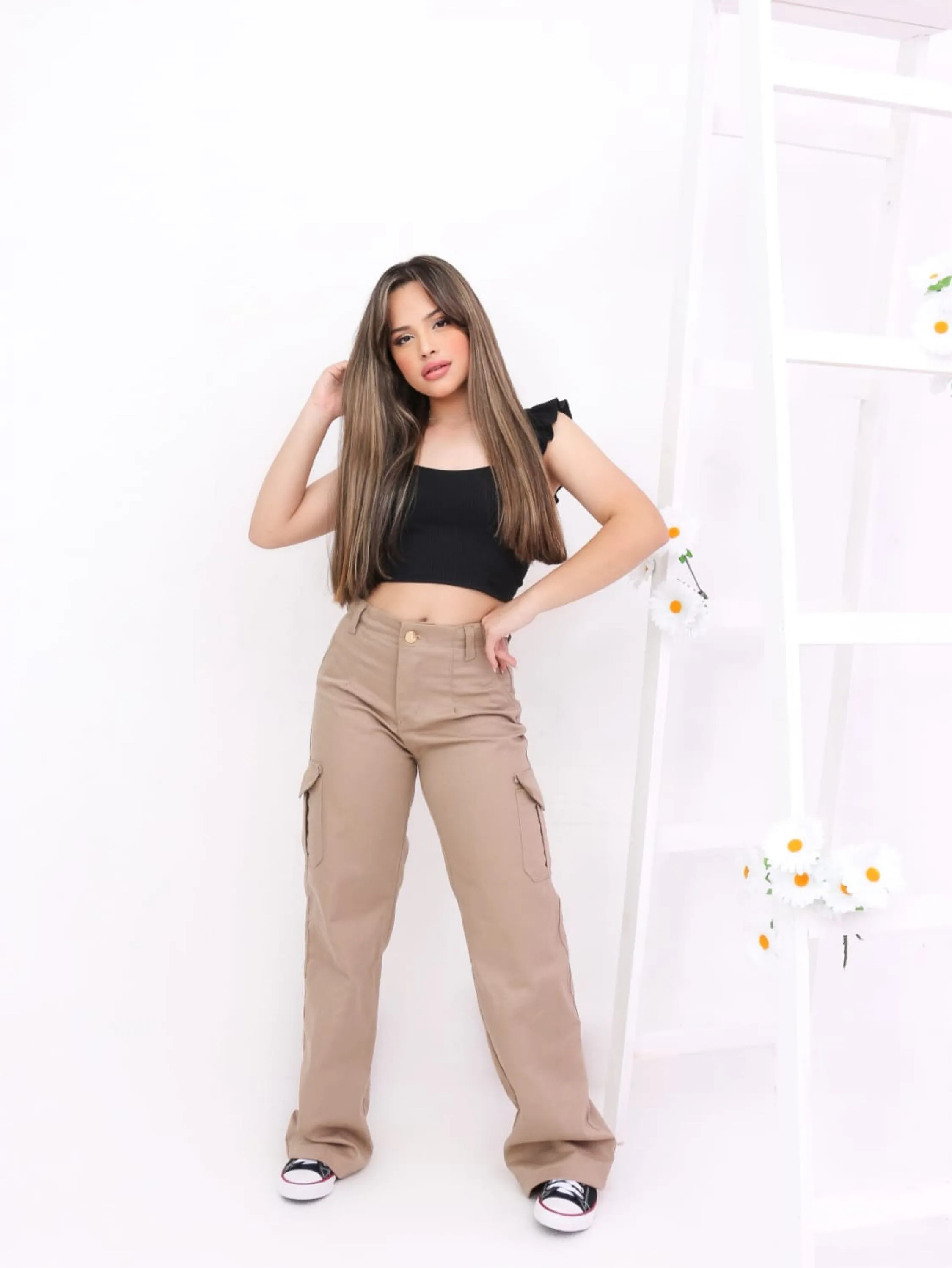 Calça wide leg cargo jeans juvenil (feira )