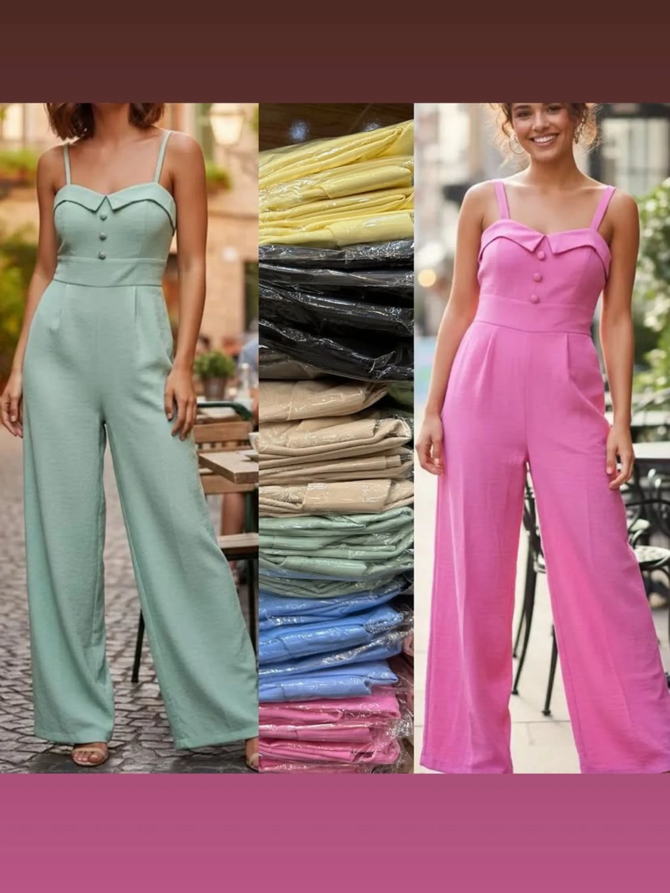 Macacão Pantalona com alça regulável e borjo