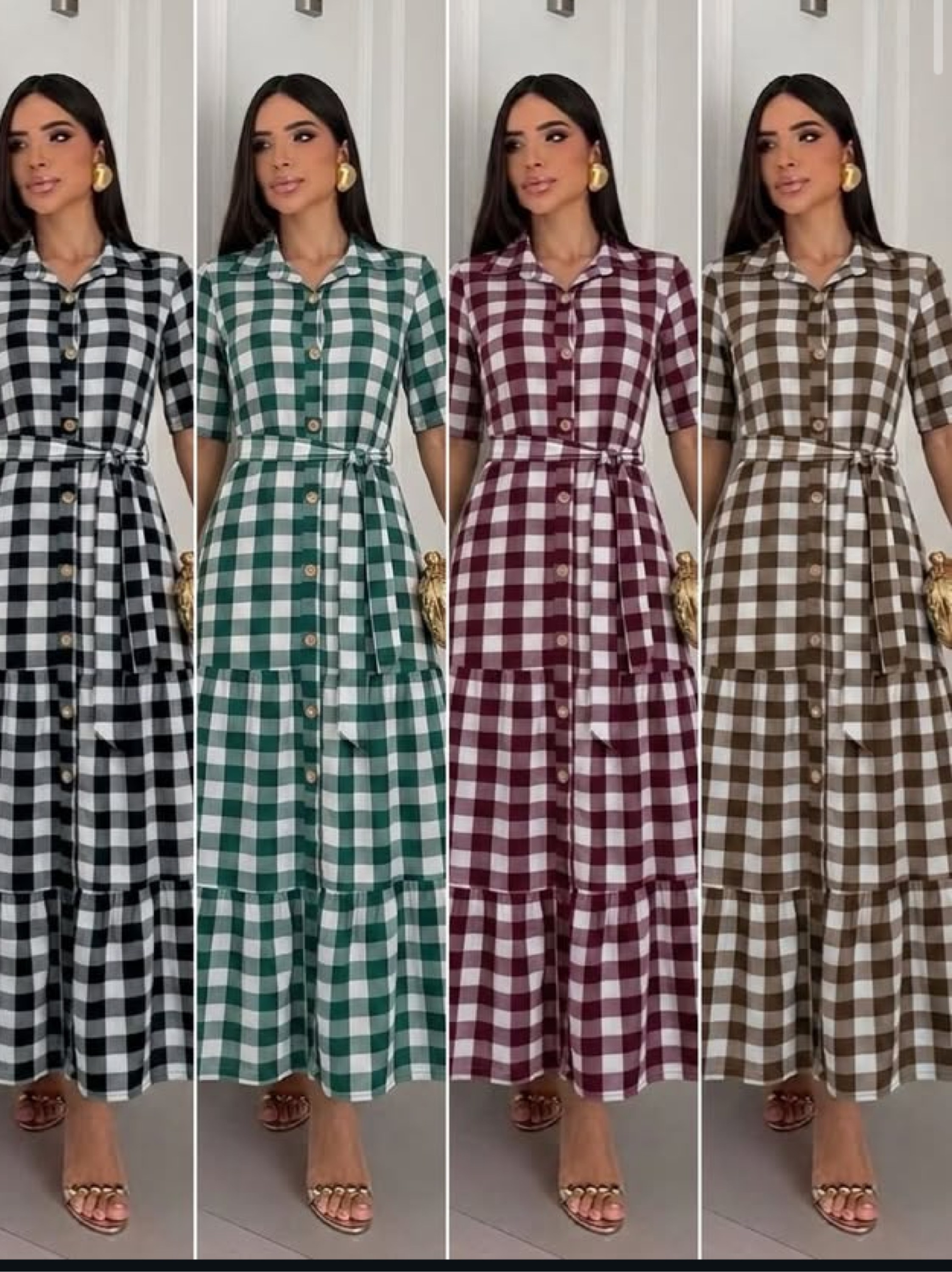 Vestido chamise 3 mariad xadrez longo