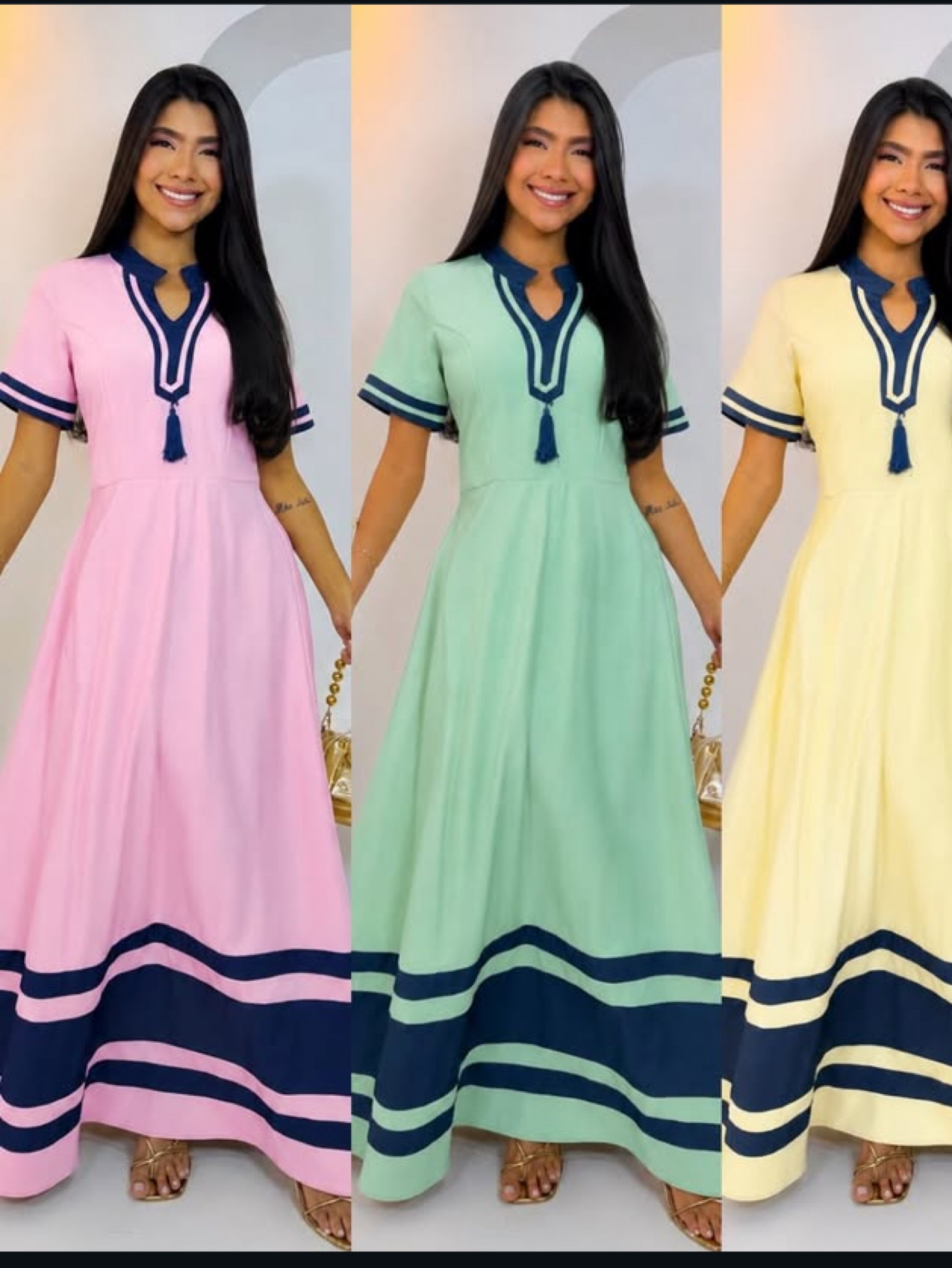 Vestido longo bicolor