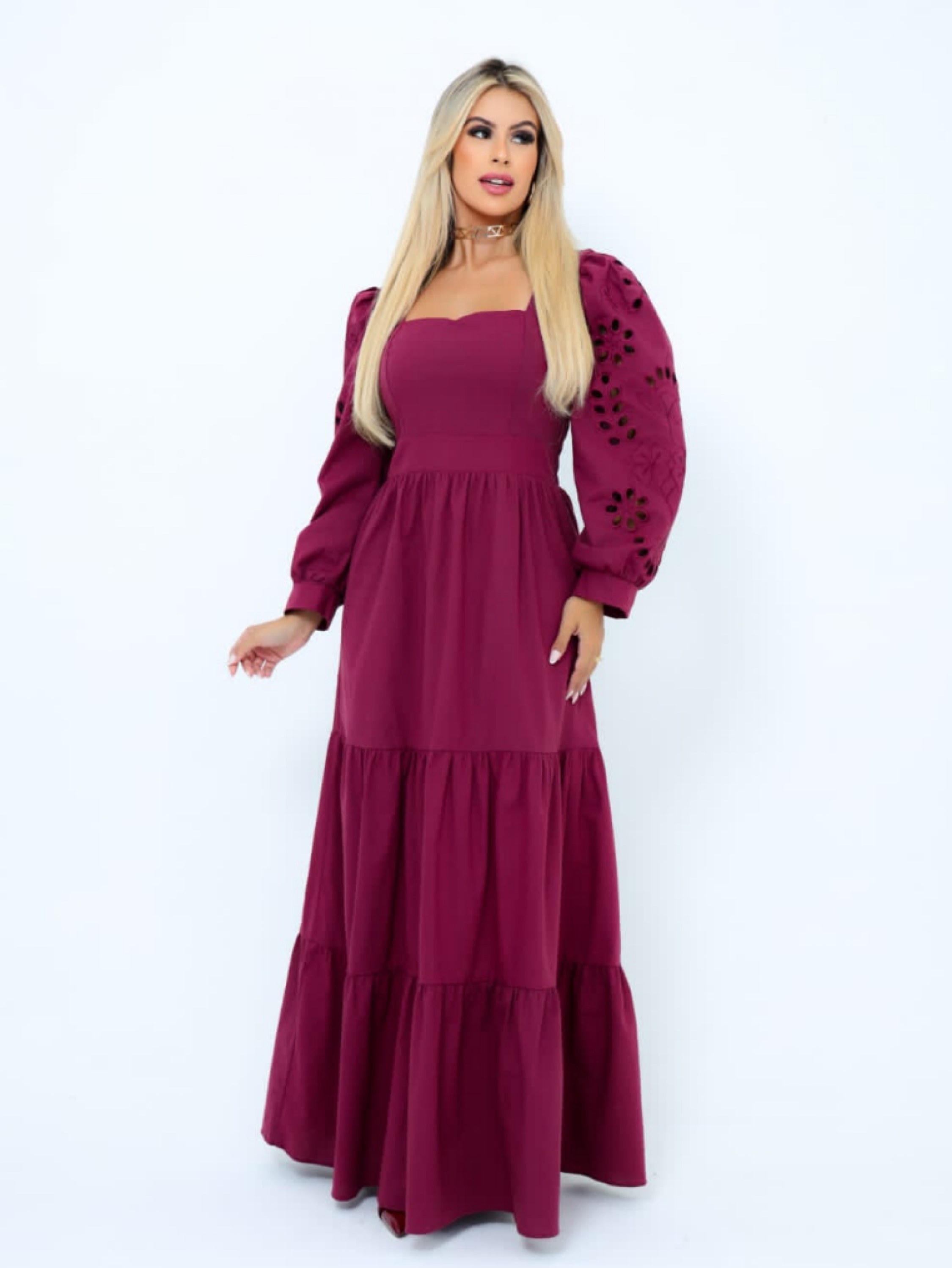 Vestido longo de manga