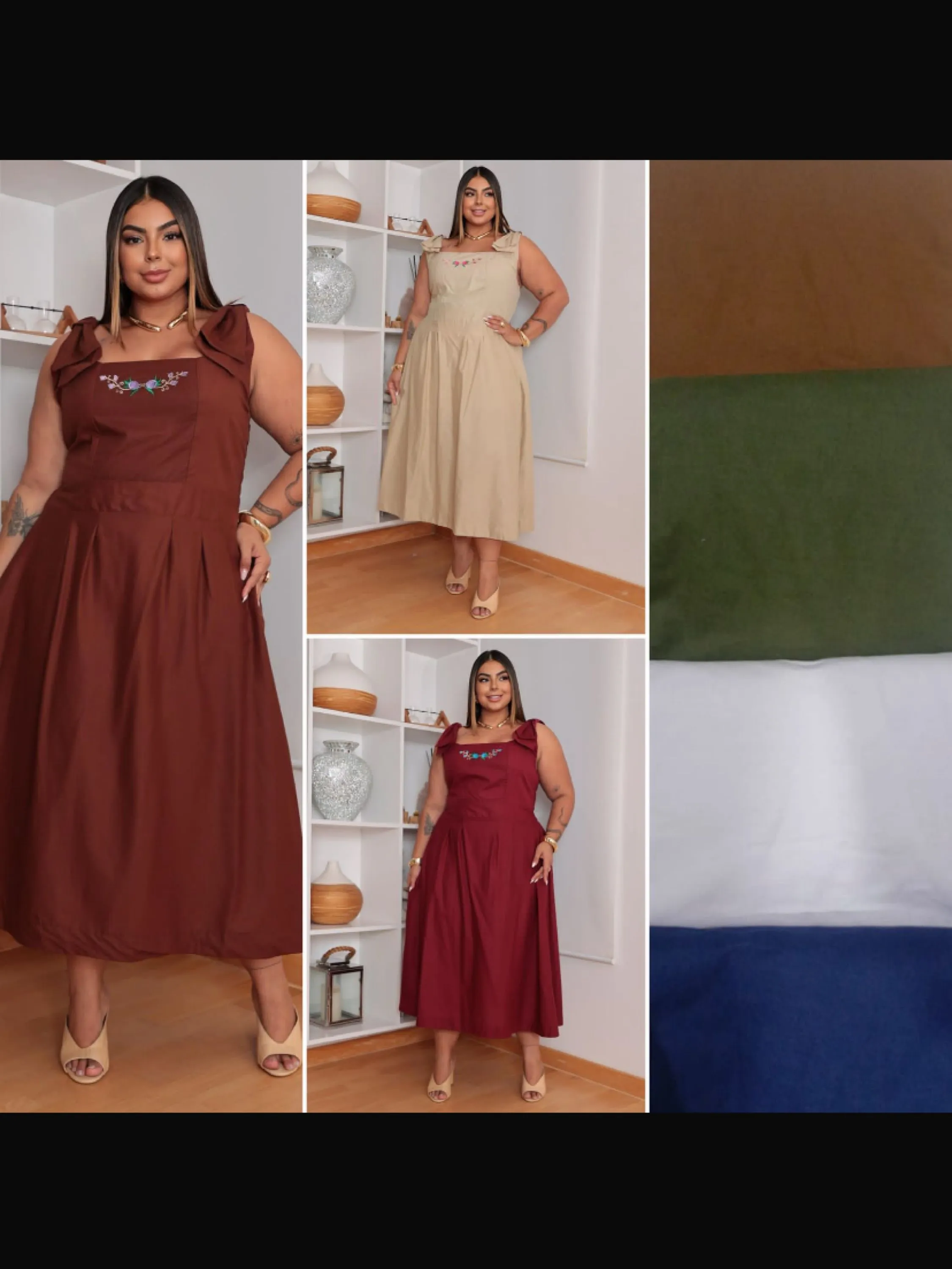 Vestido mídi ,alça laço ,lastex nas costas