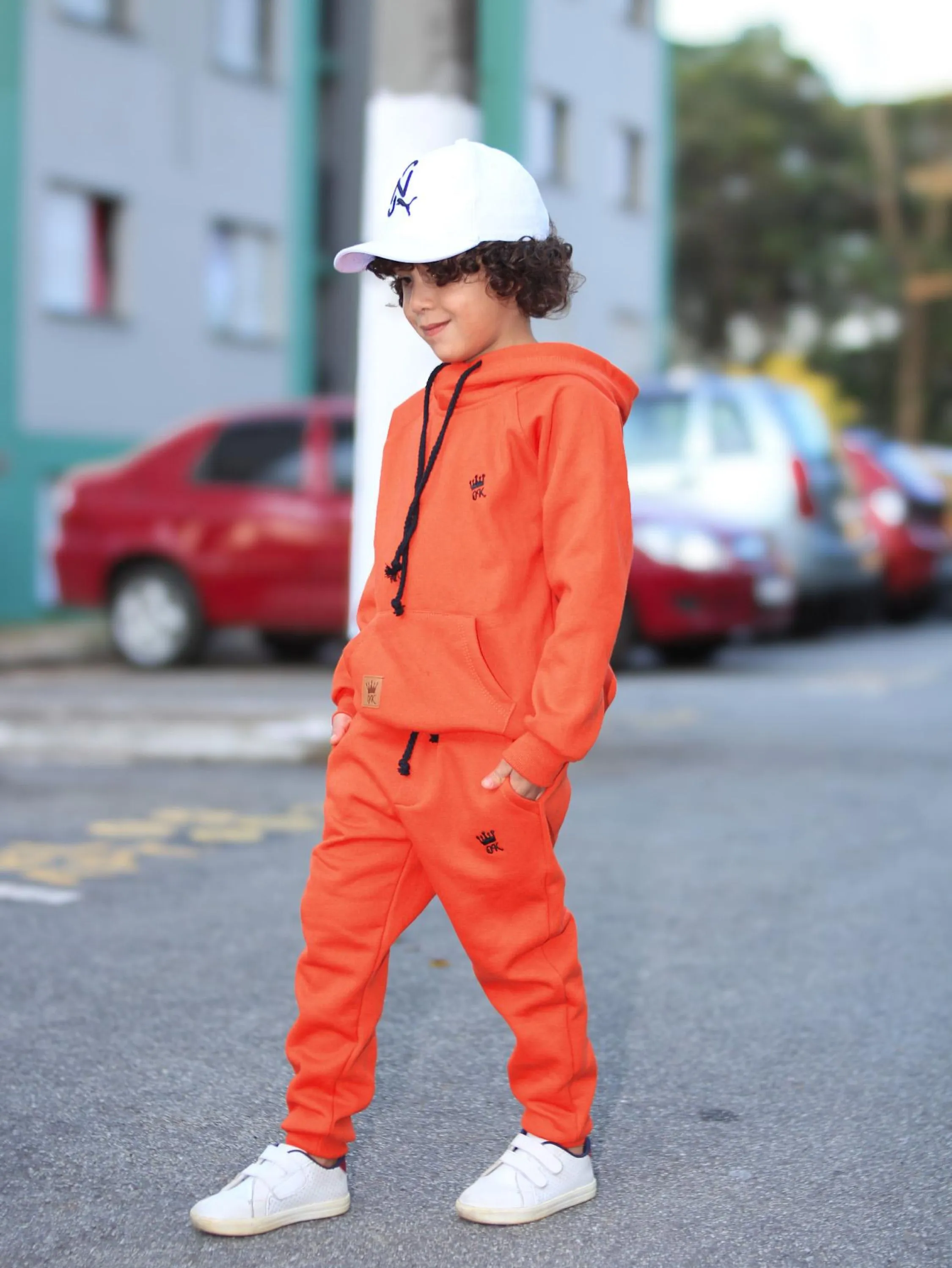 Conjunto de moletom canguru c/capuz flanelado juvenil