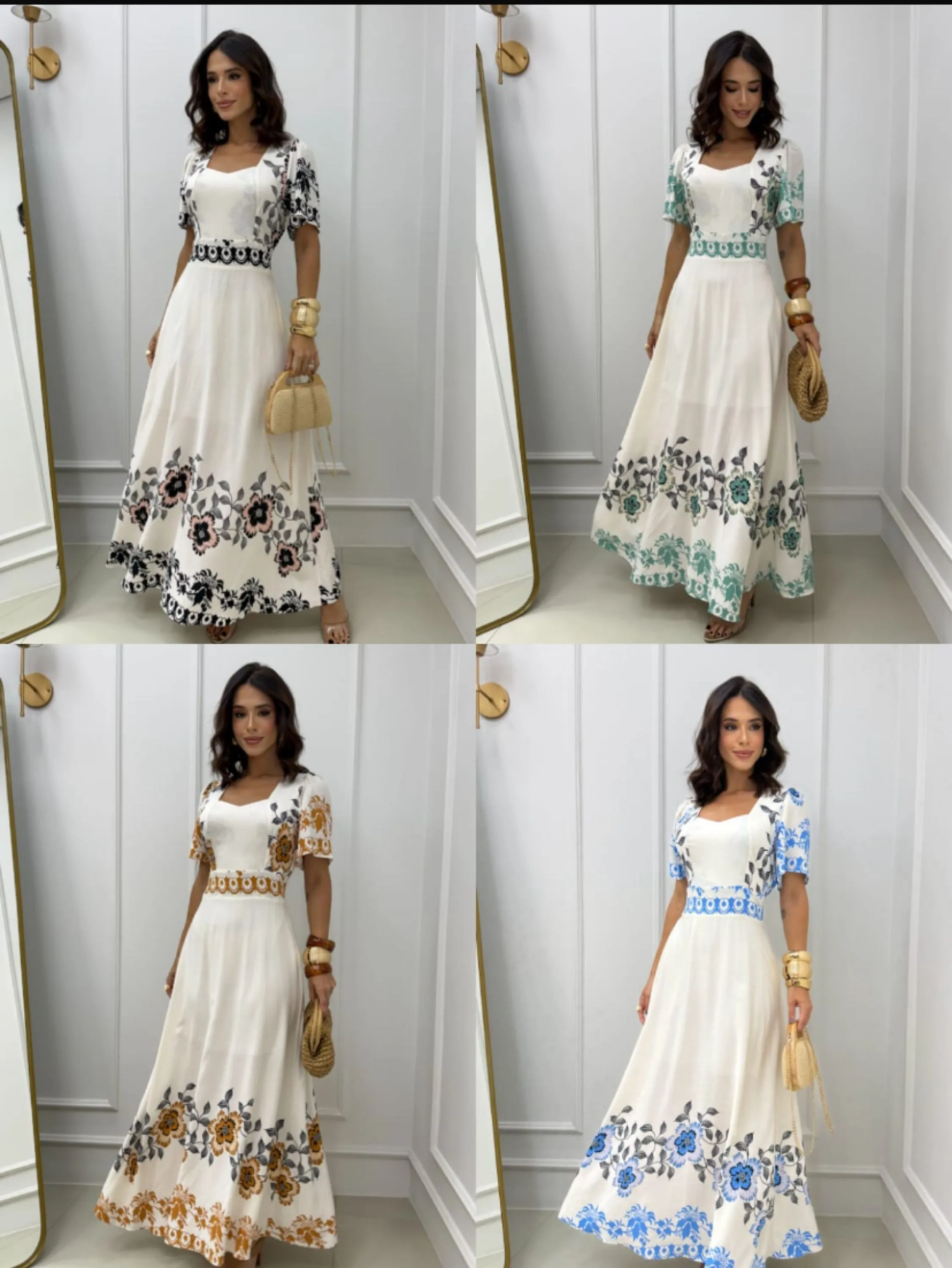 Vestido longo de manga