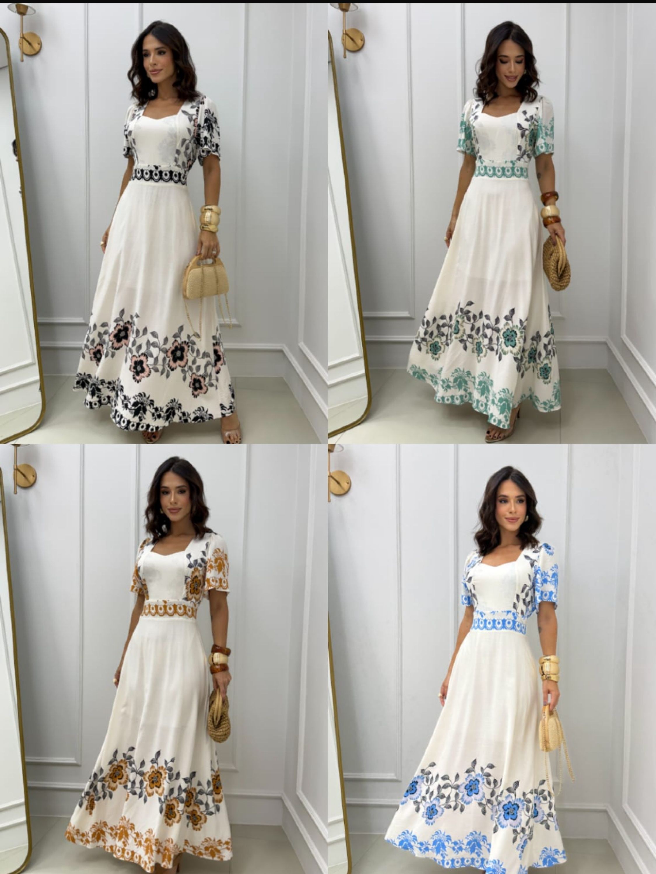 Vestido longo de manga