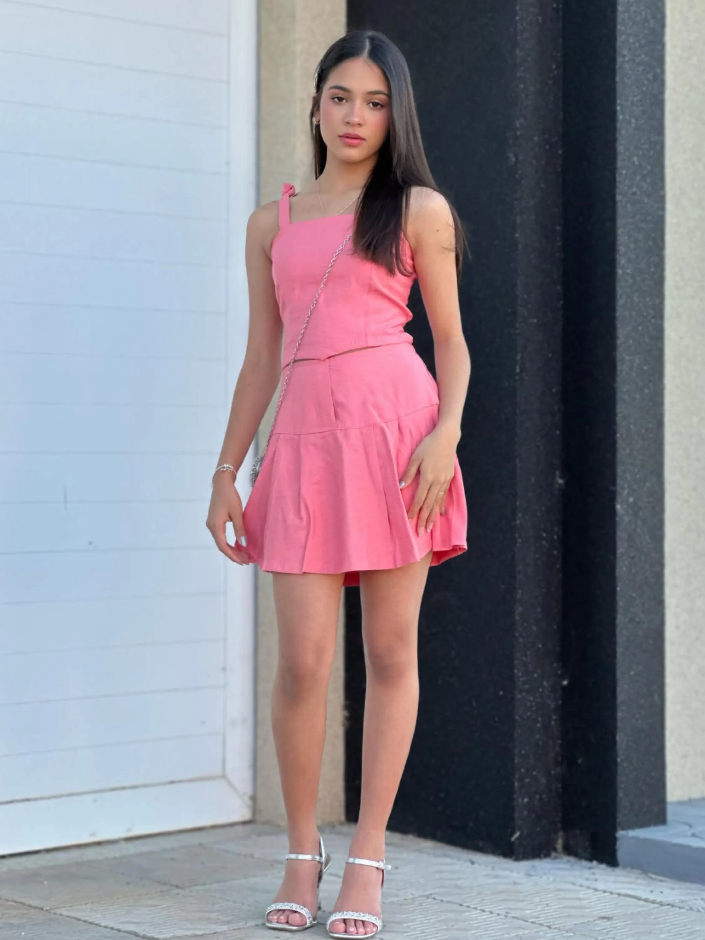 Conjunto Anabely saia e top juvenil tecido sensorial