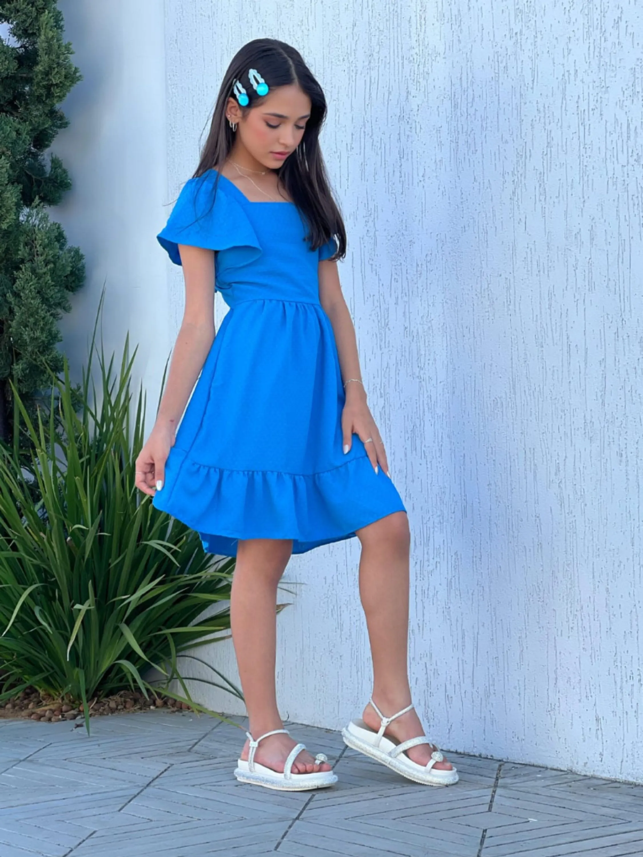 Vestido curto juvenil tecido Duna