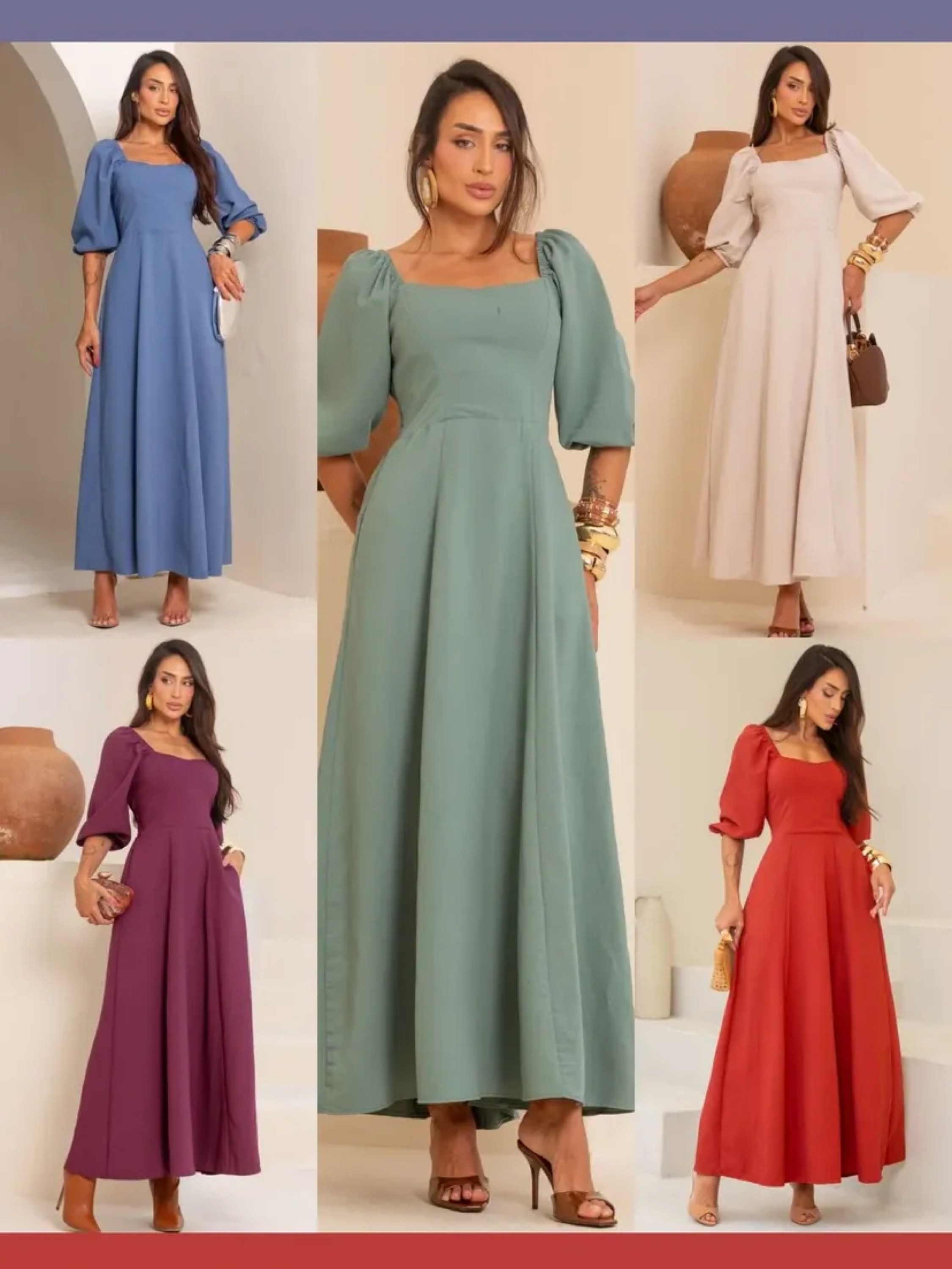 Vestido longuete manga 3/4 bufante