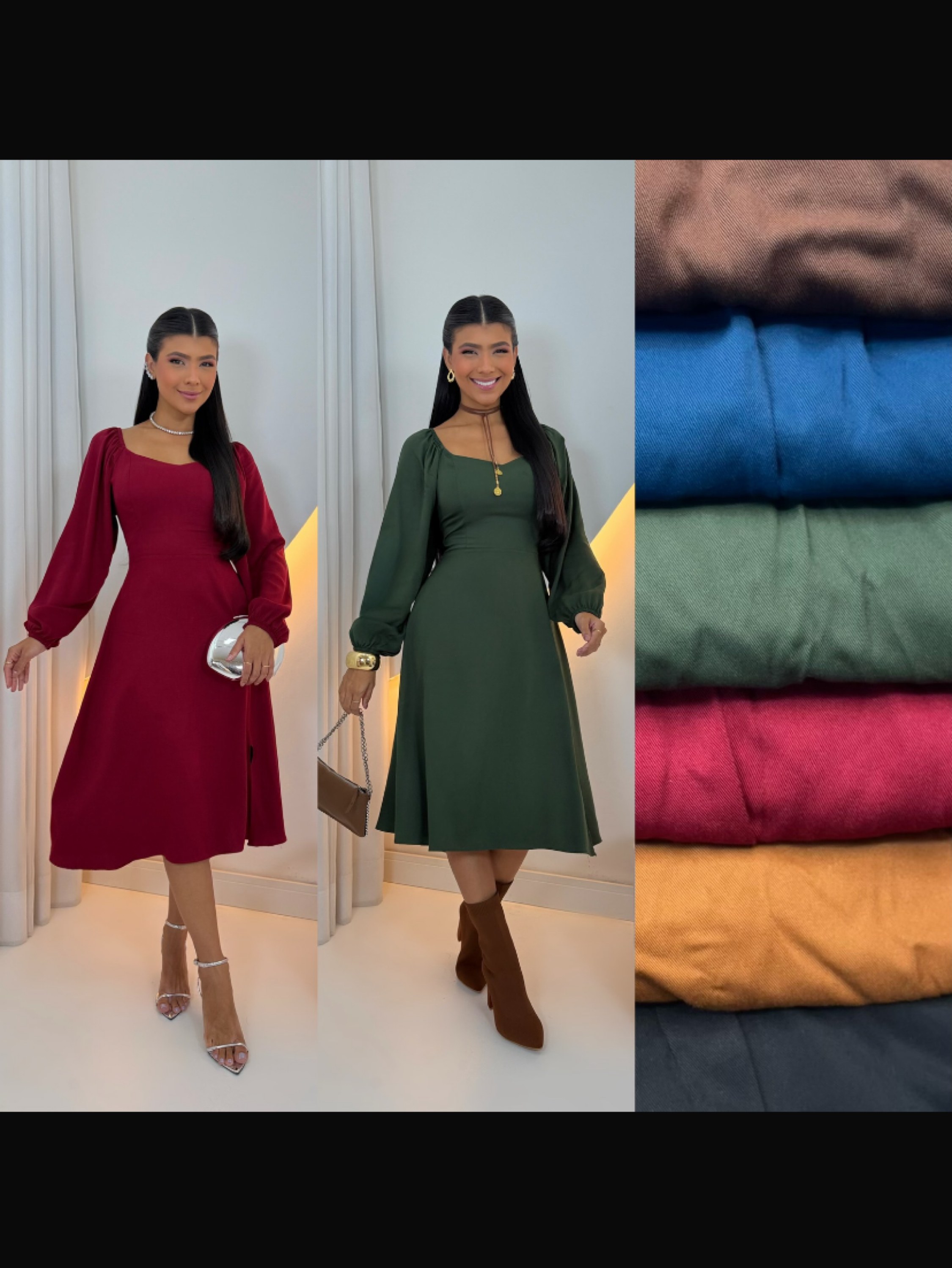 Vestido mídi manga longa