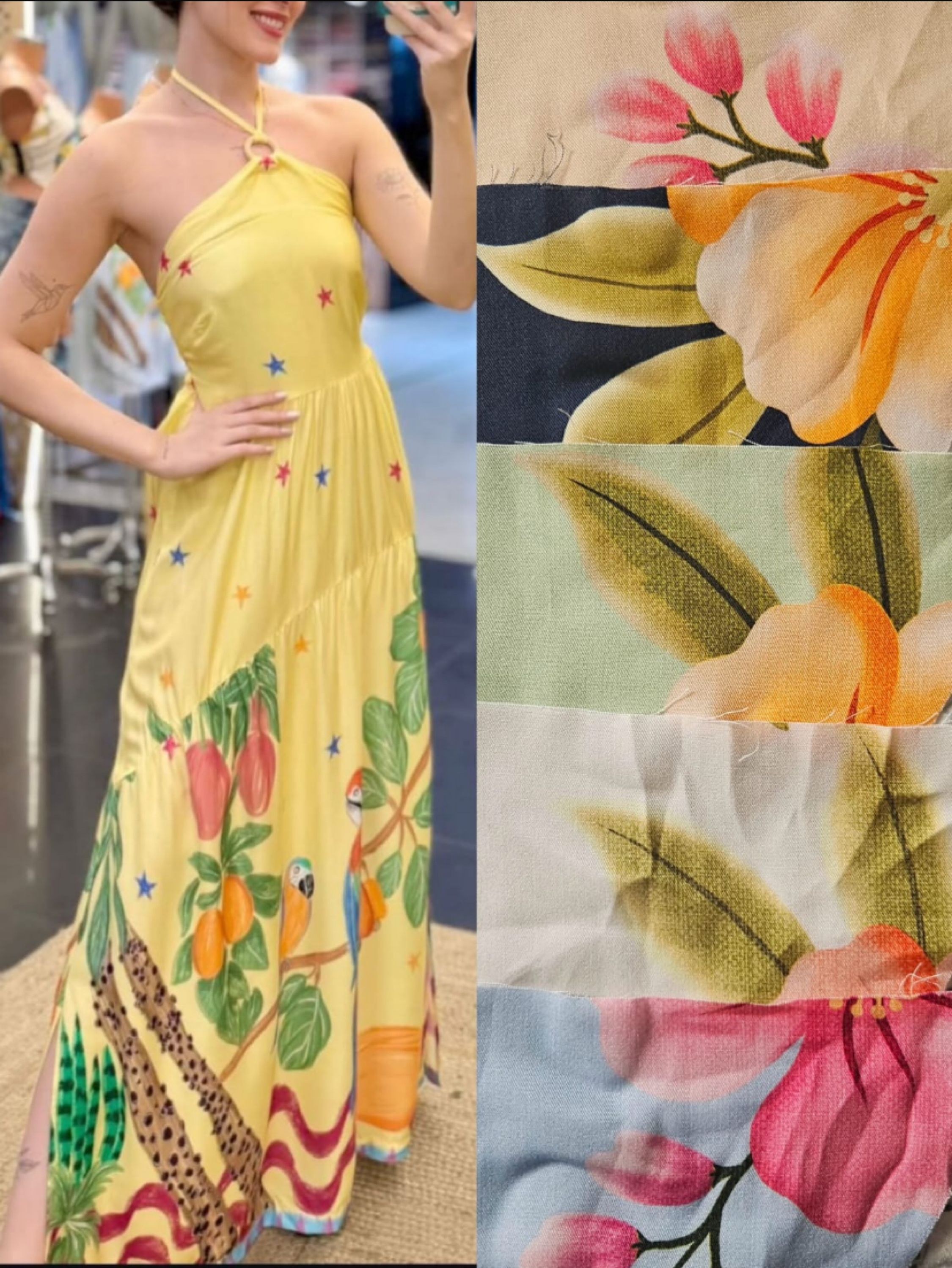 Vestido longo frente única floral