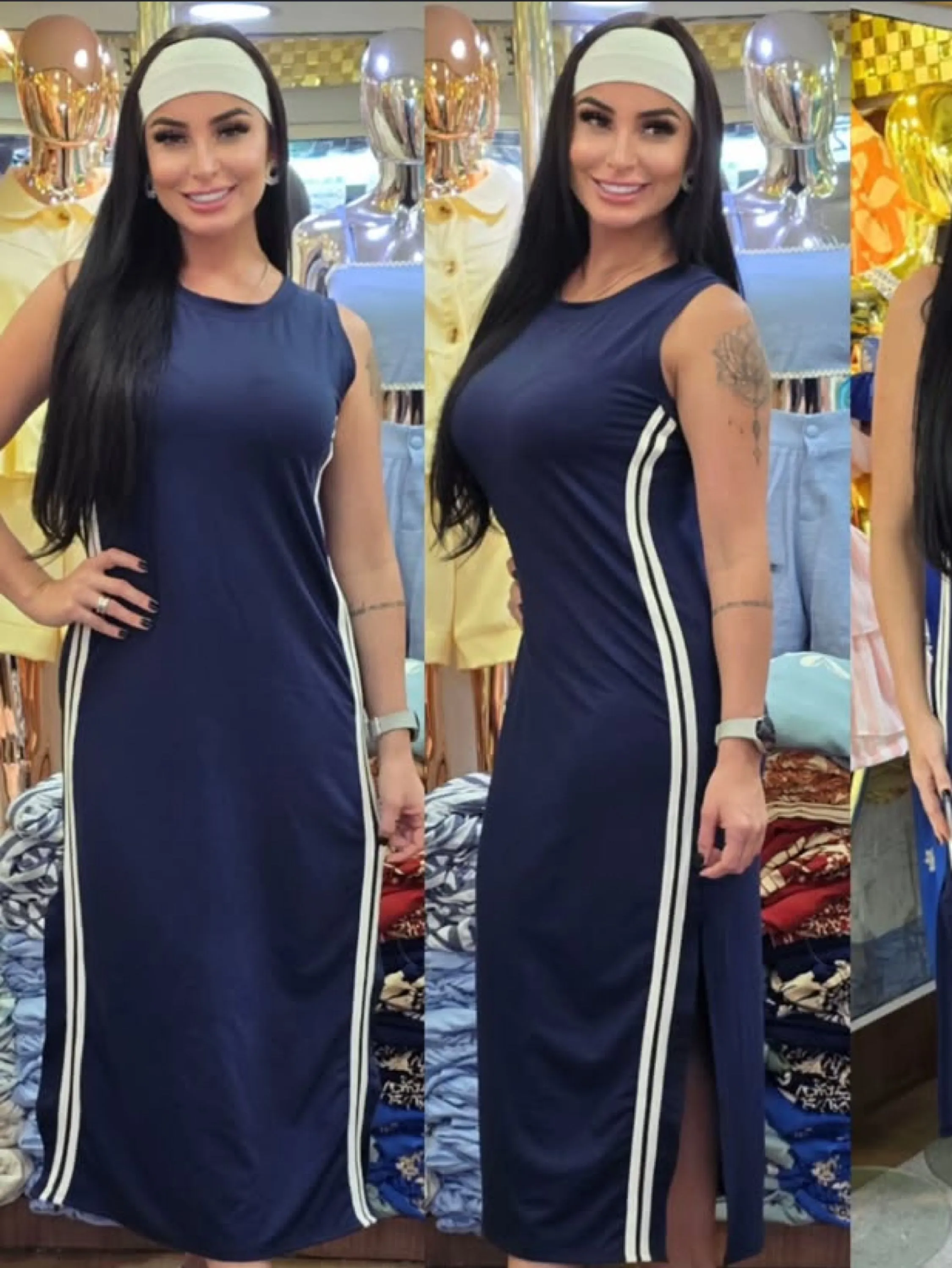 Vestido regata com fenda dos dois lados tecido Moletinho