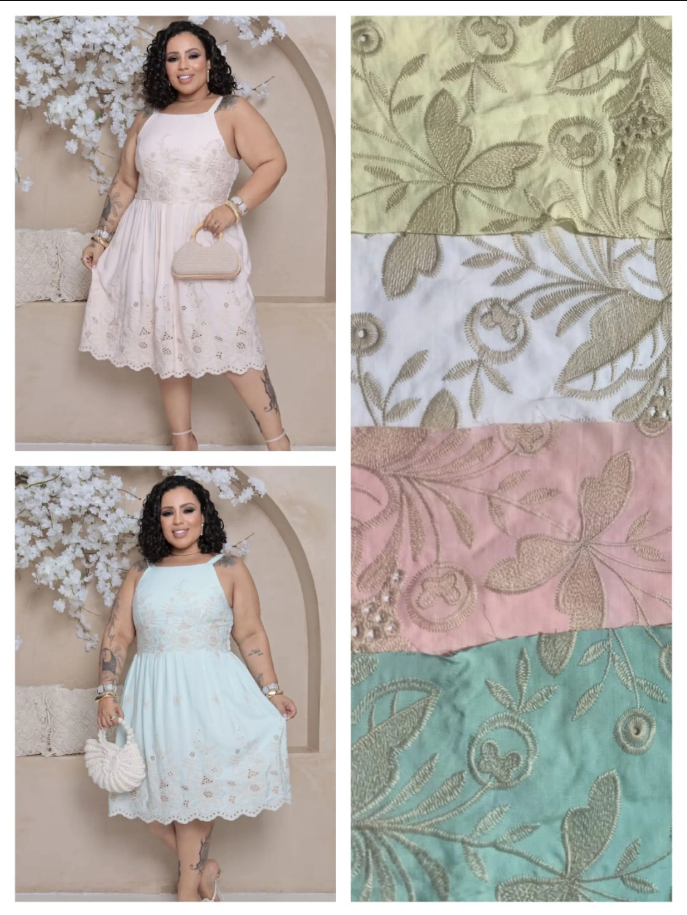 Vestido curto com forro bordado plus