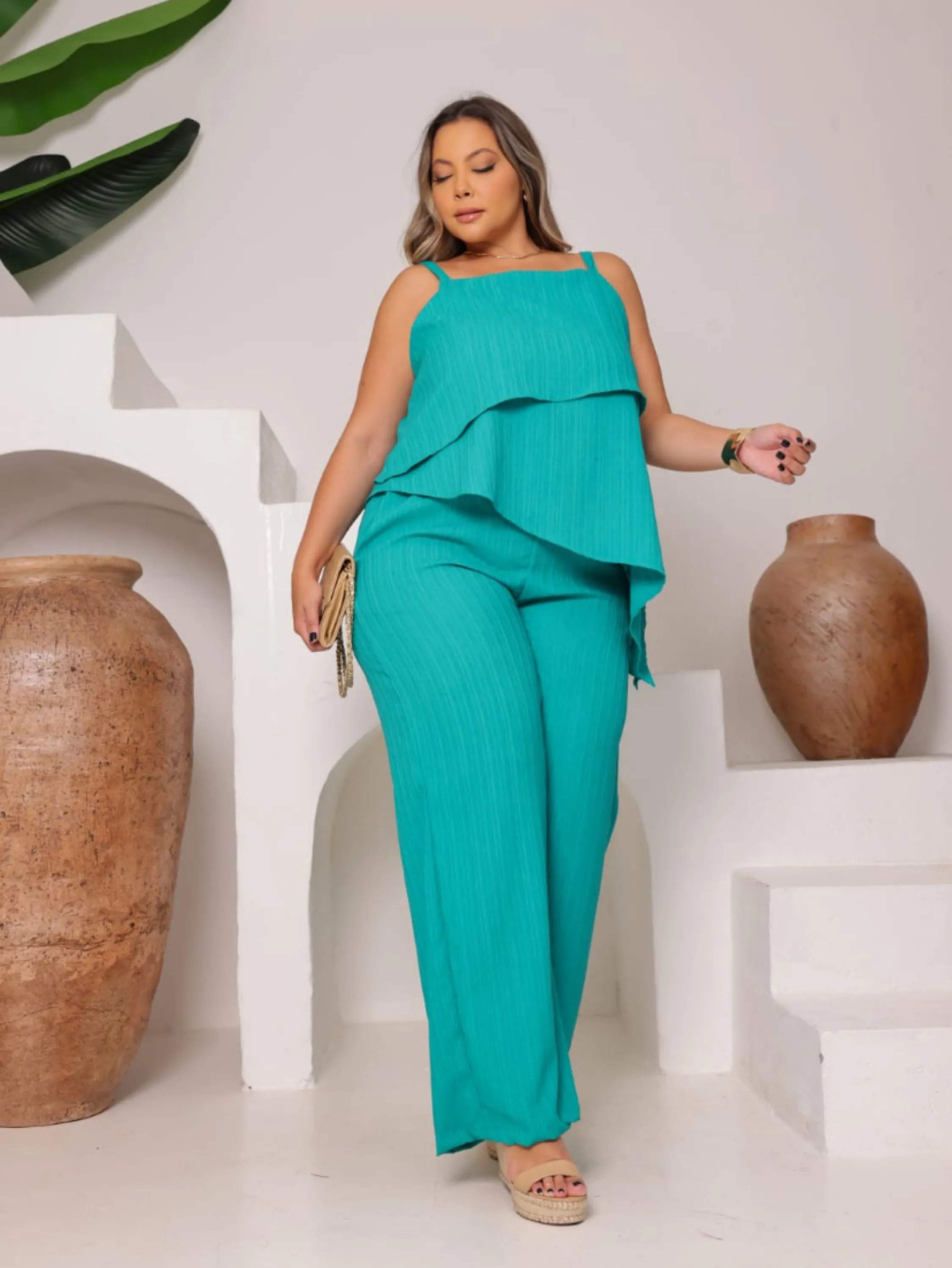 Conjunto Pantalona e blusa com ponta PLUS SIZE