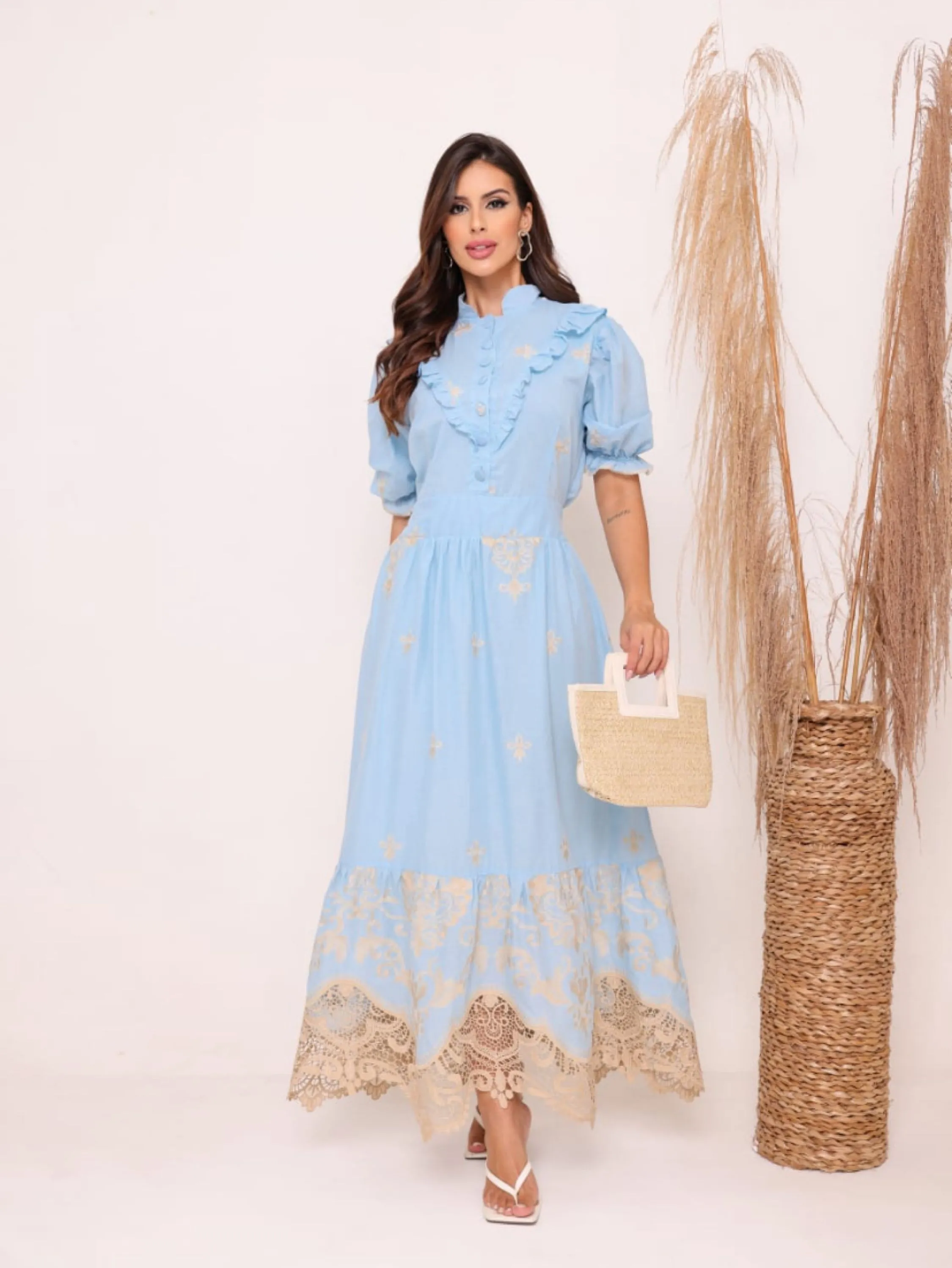 Vestido longuete manga princesa forrado