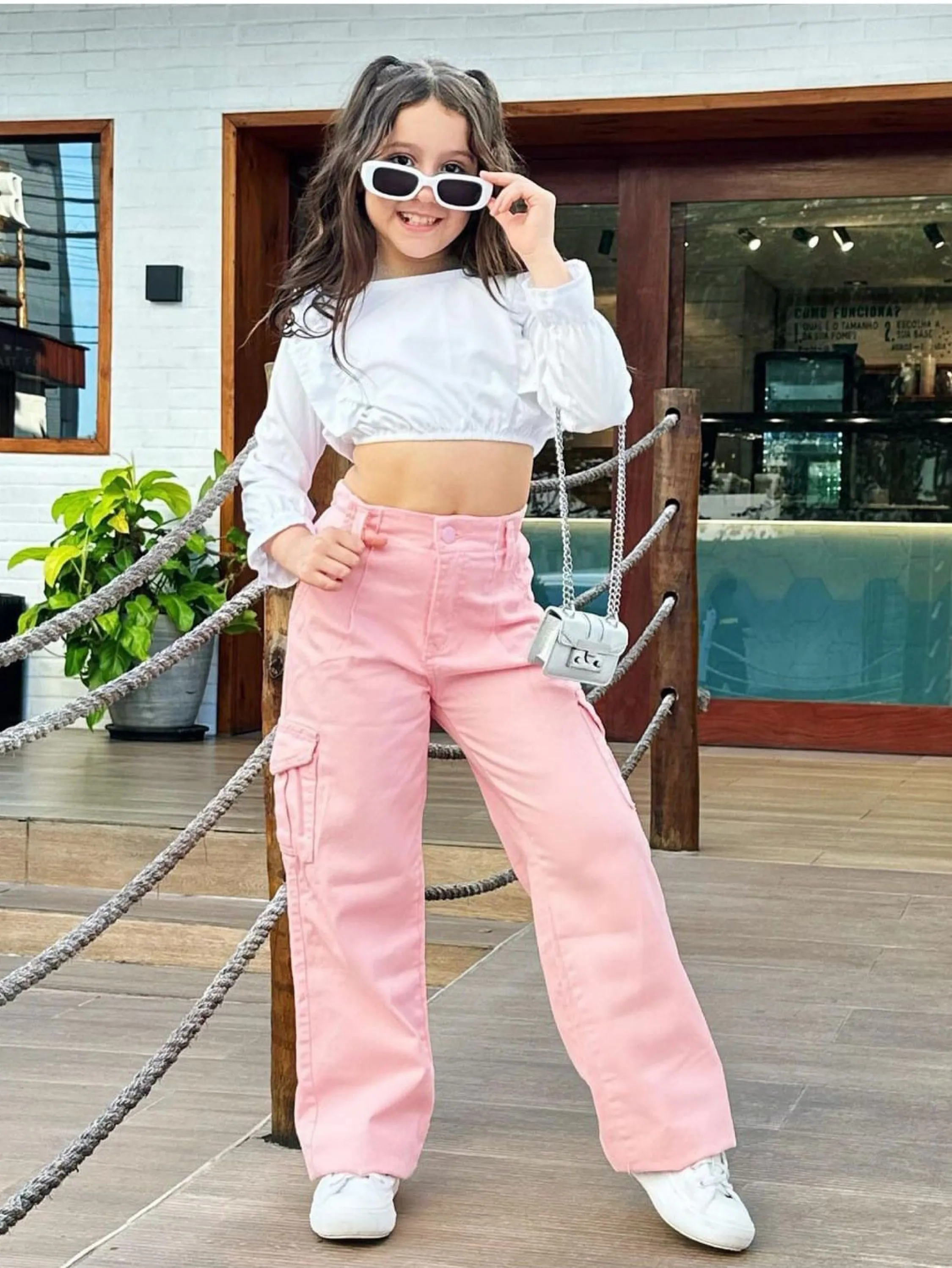 Calça sarja cargo juvenil