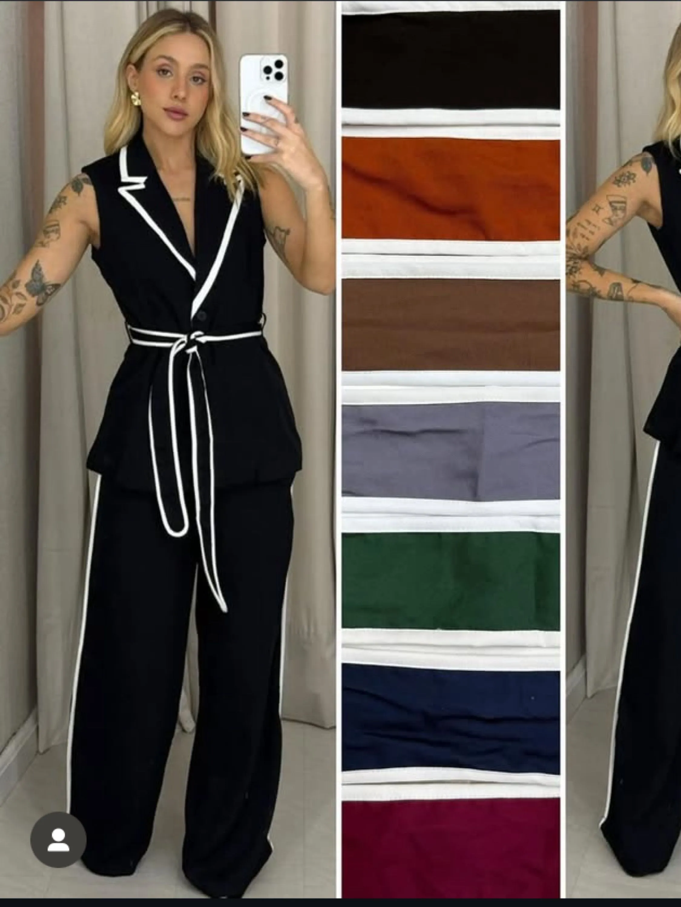 Conjunto Pantalona e colete com cinto tecido sensorial