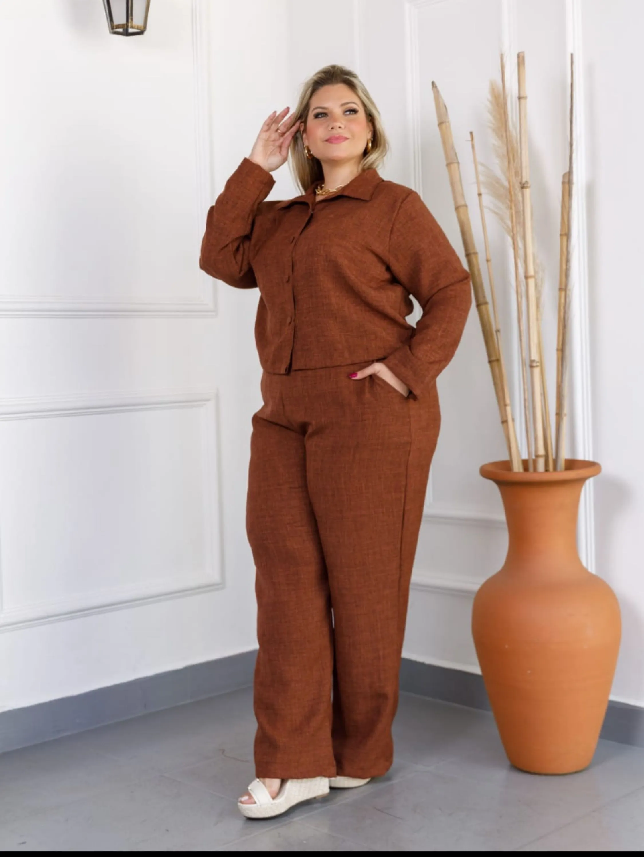 Conjunto Ana  Plus Size tecido linhão