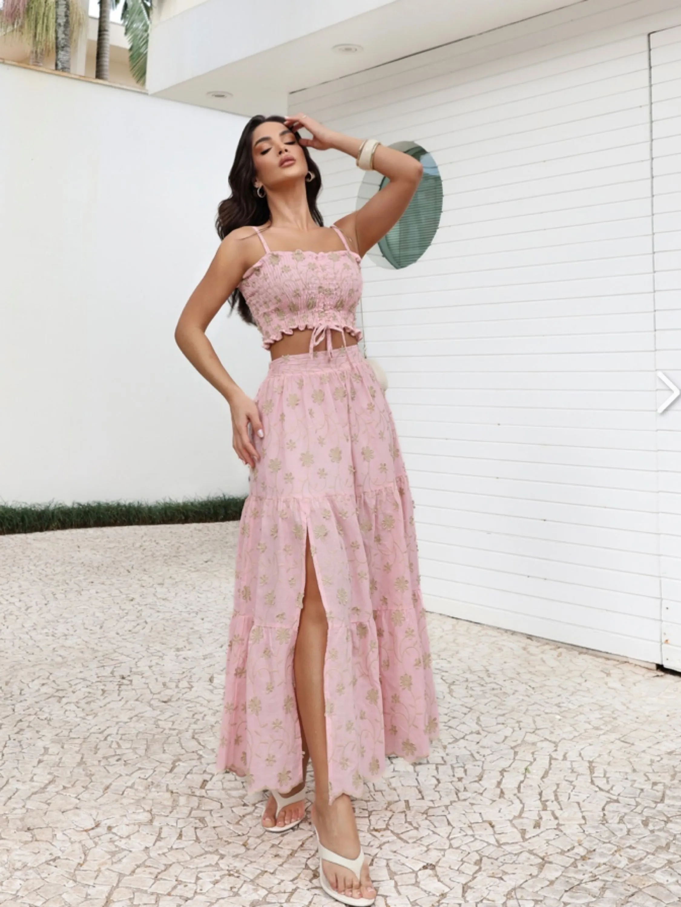 Conjunto Zoe ,saia longa com fenda e top com elastex