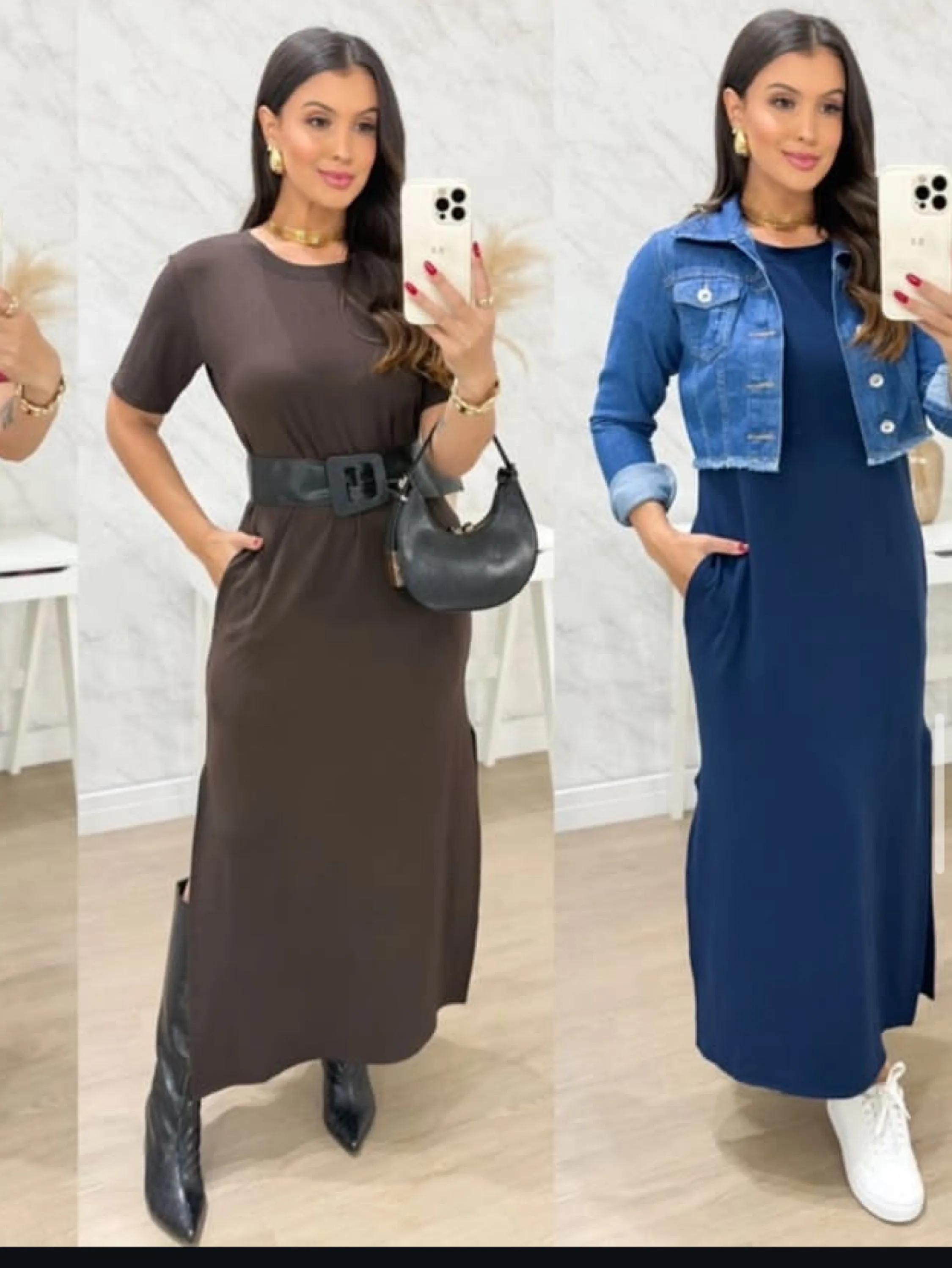 Vestido longo com manga tecido visco lycra tamanho único