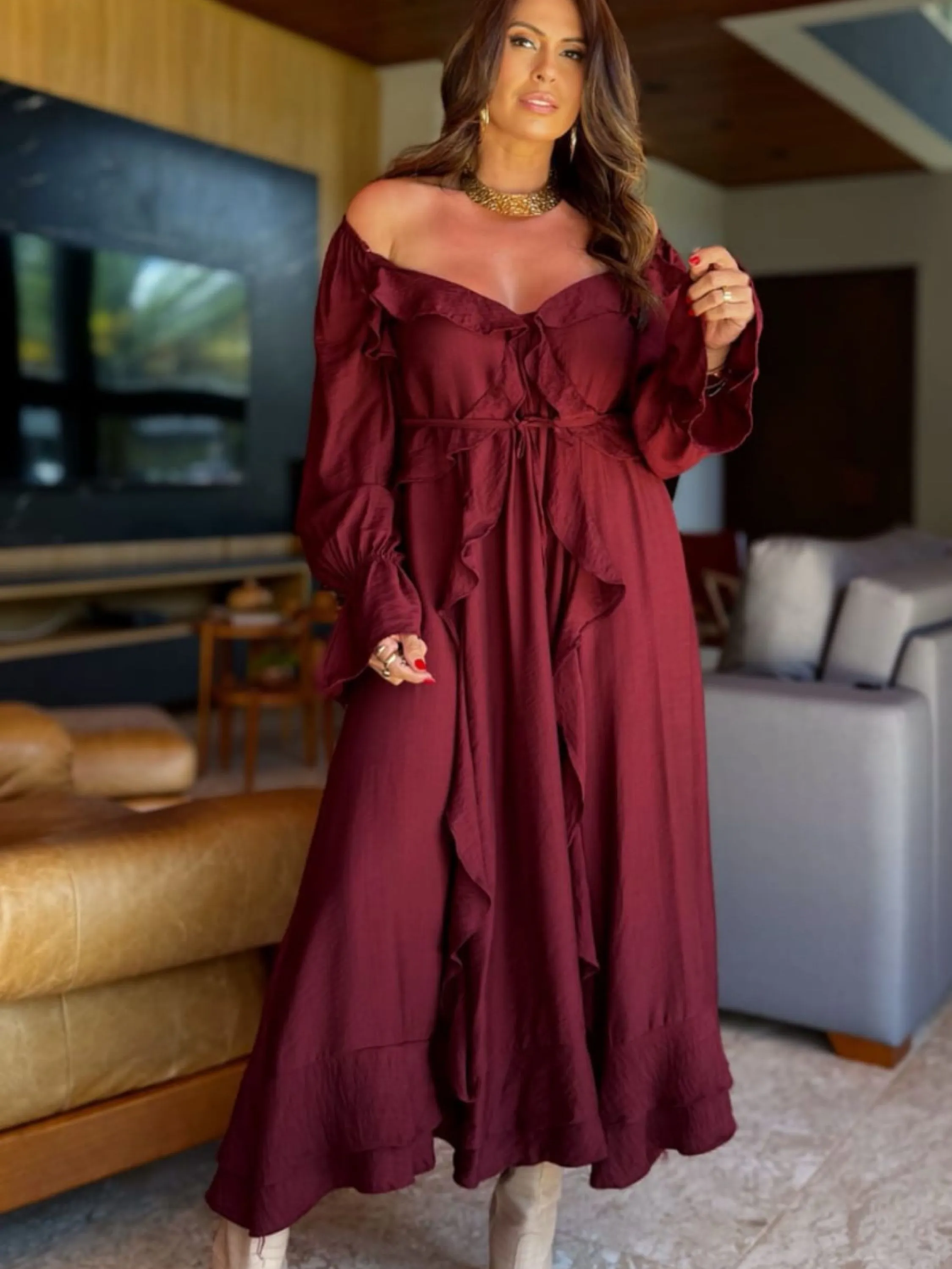 Vestido Boho longo tecido viscomida t/inico veste até 42