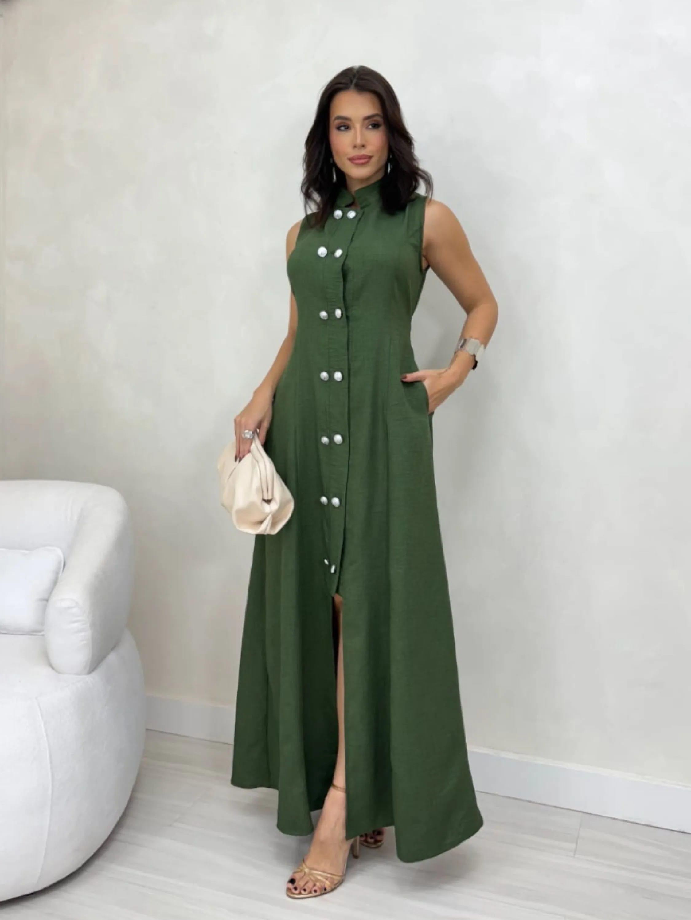Vestido longo Beatriz tecido linho