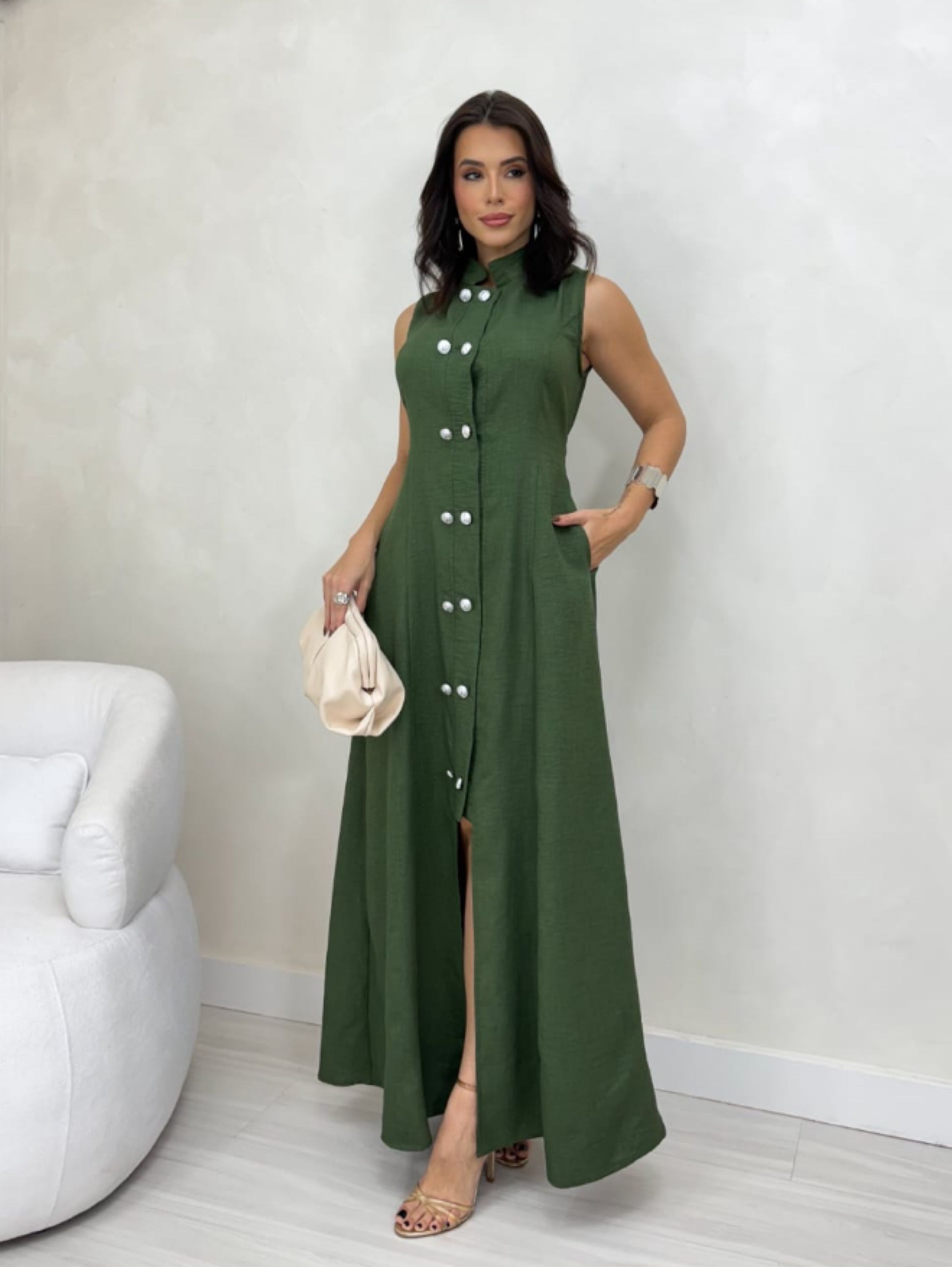 Vestido longo Beatriz tecido Duna linho