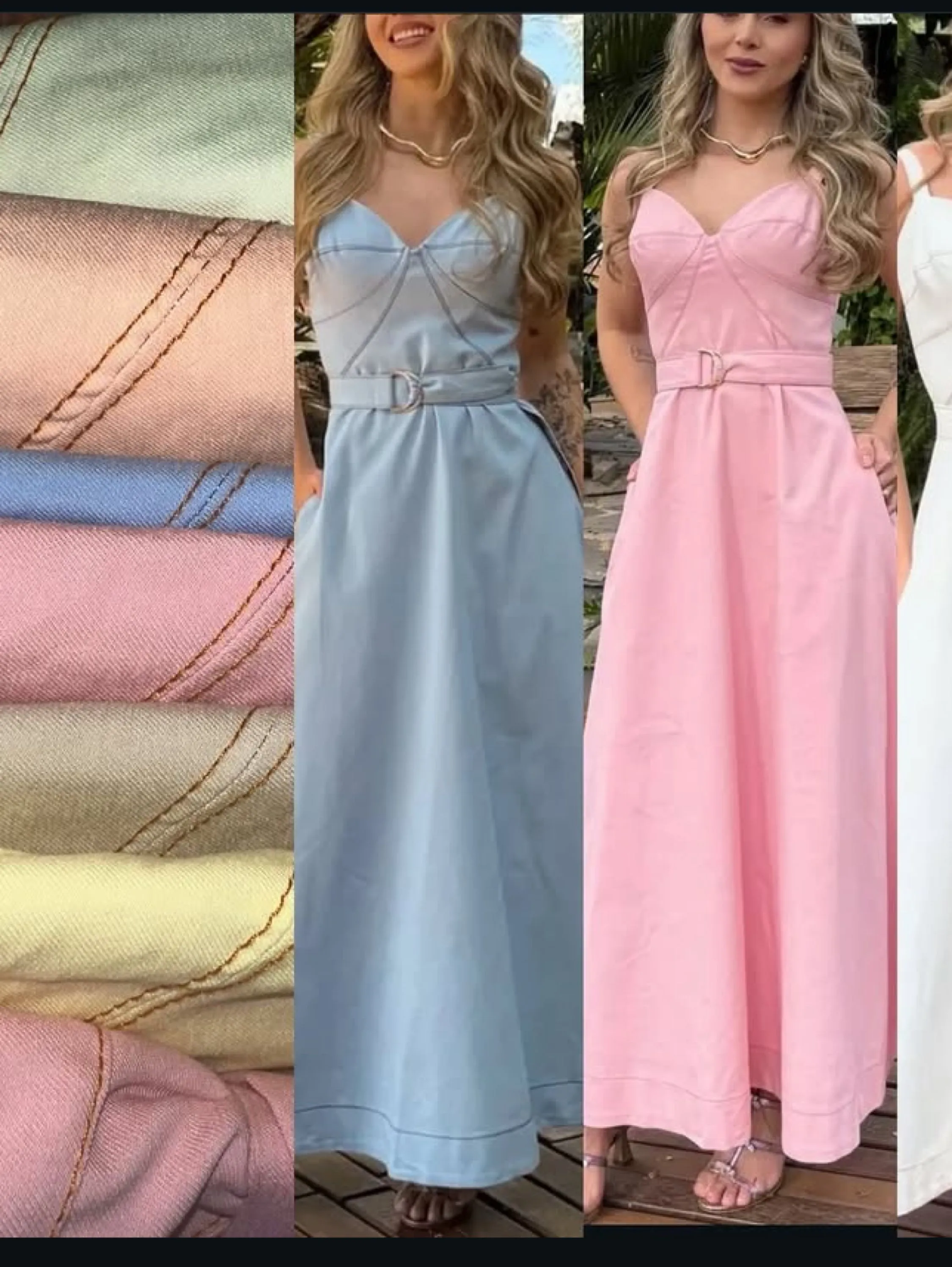 Vestido longo com alça regulável ,cinto e elastex
